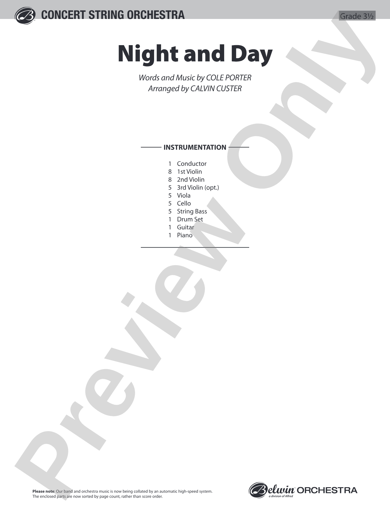 Night and Day: String Orchestra Conductor Score & Parts