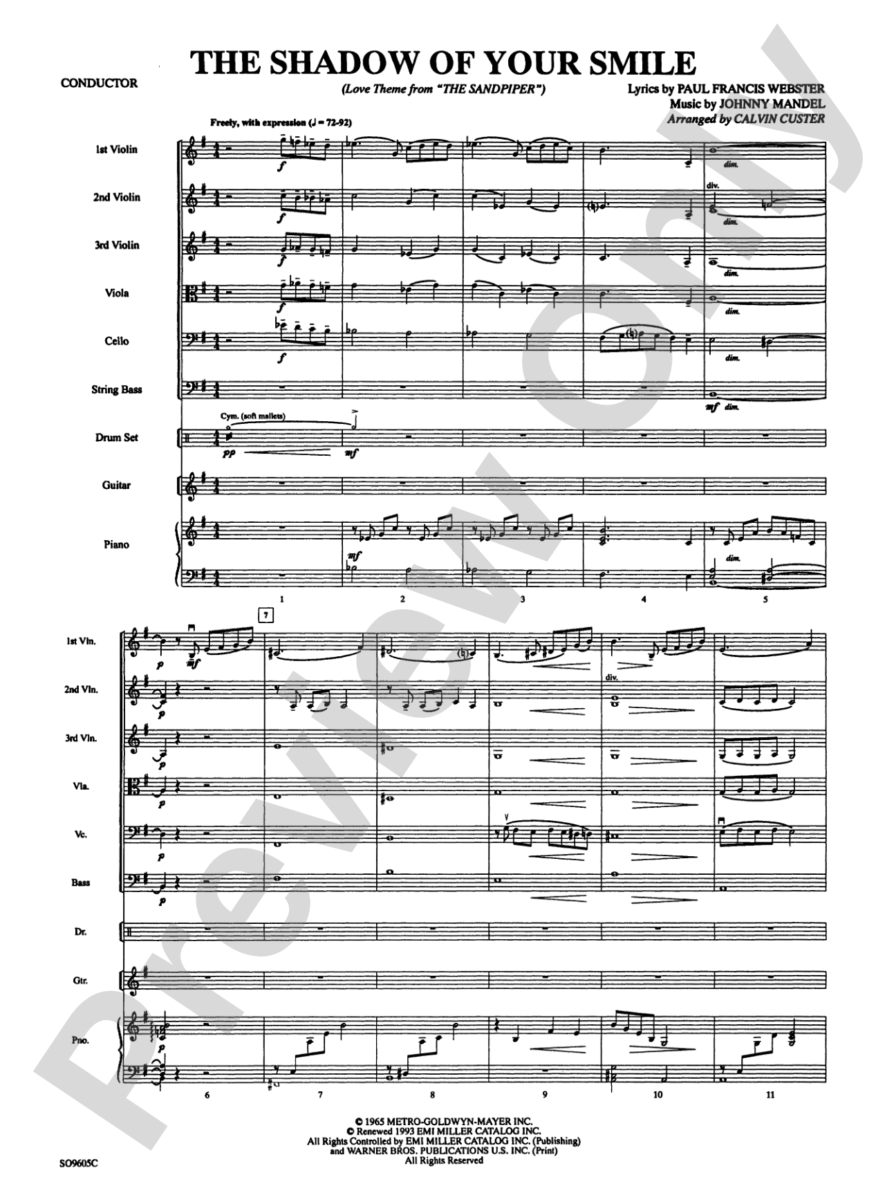 The Shadow of Your Smile (from The Sandpiper): String Orchestra Conductor Score & Parts