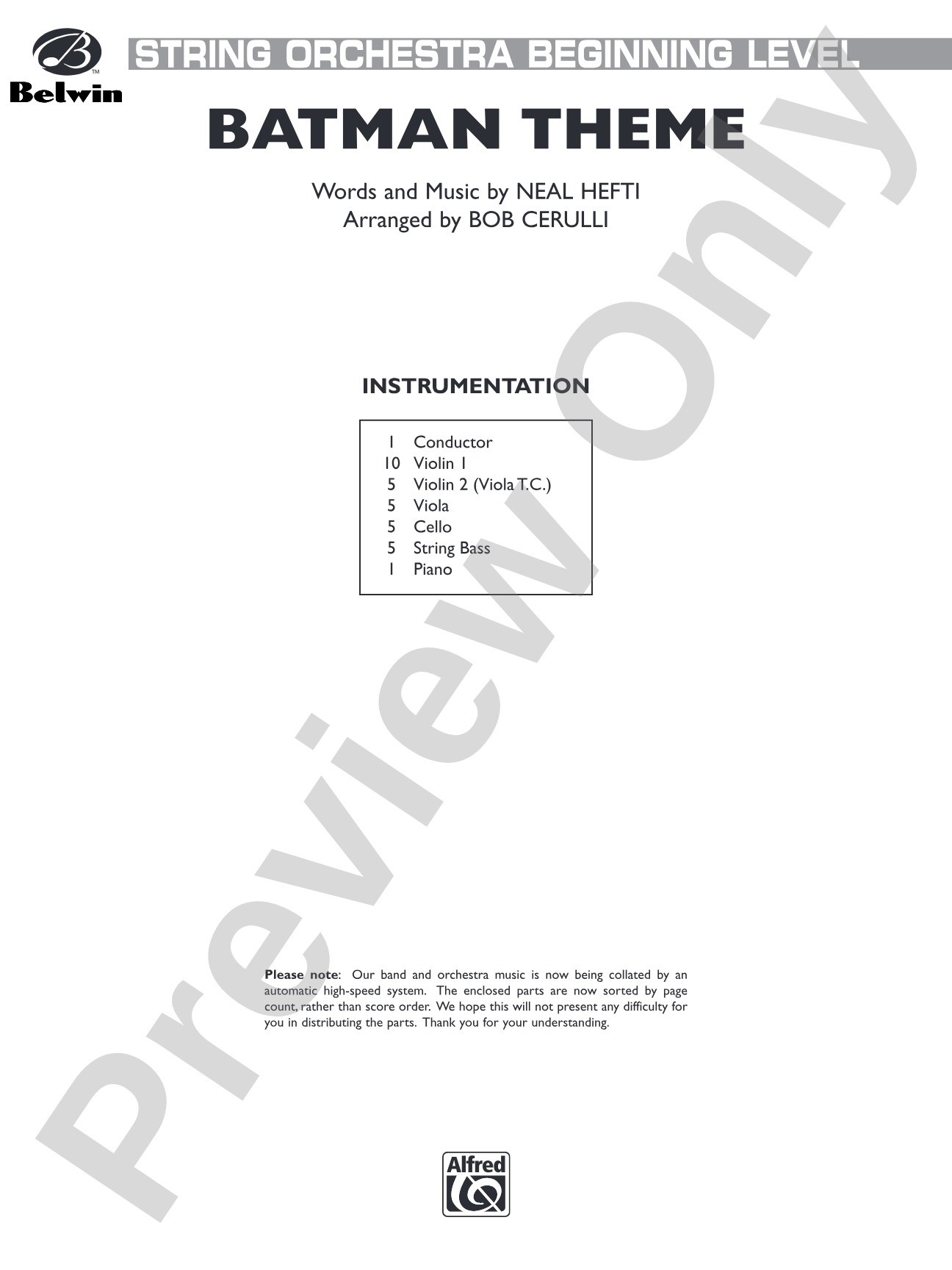 Batman Theme: String Orchestra Conductor Score & Parts