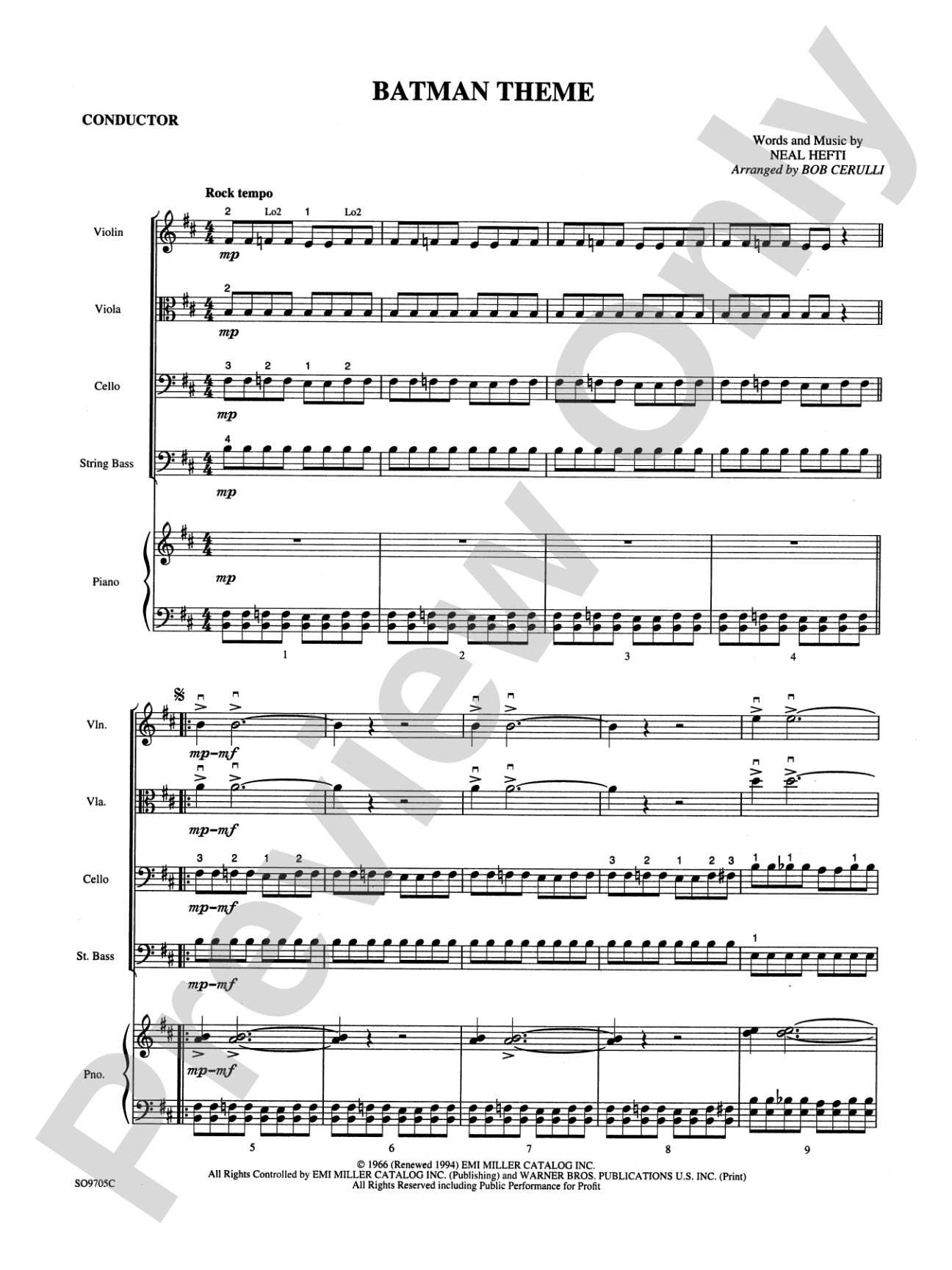 Batman Theme: String Orchestra Conductor Score & Parts