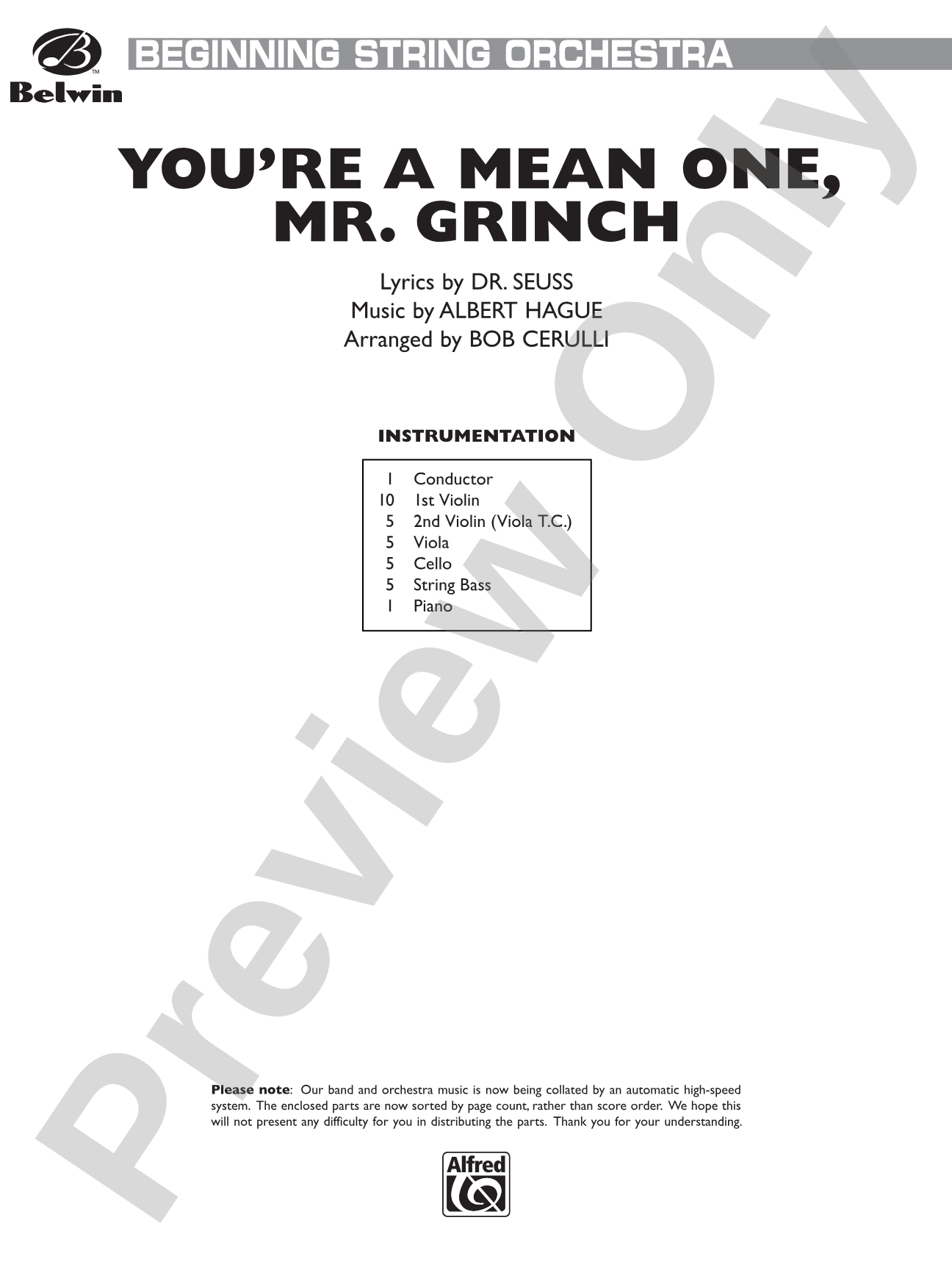 You're a Mean One, Mr. Grinch: String Orchestra Conductor Score & Parts