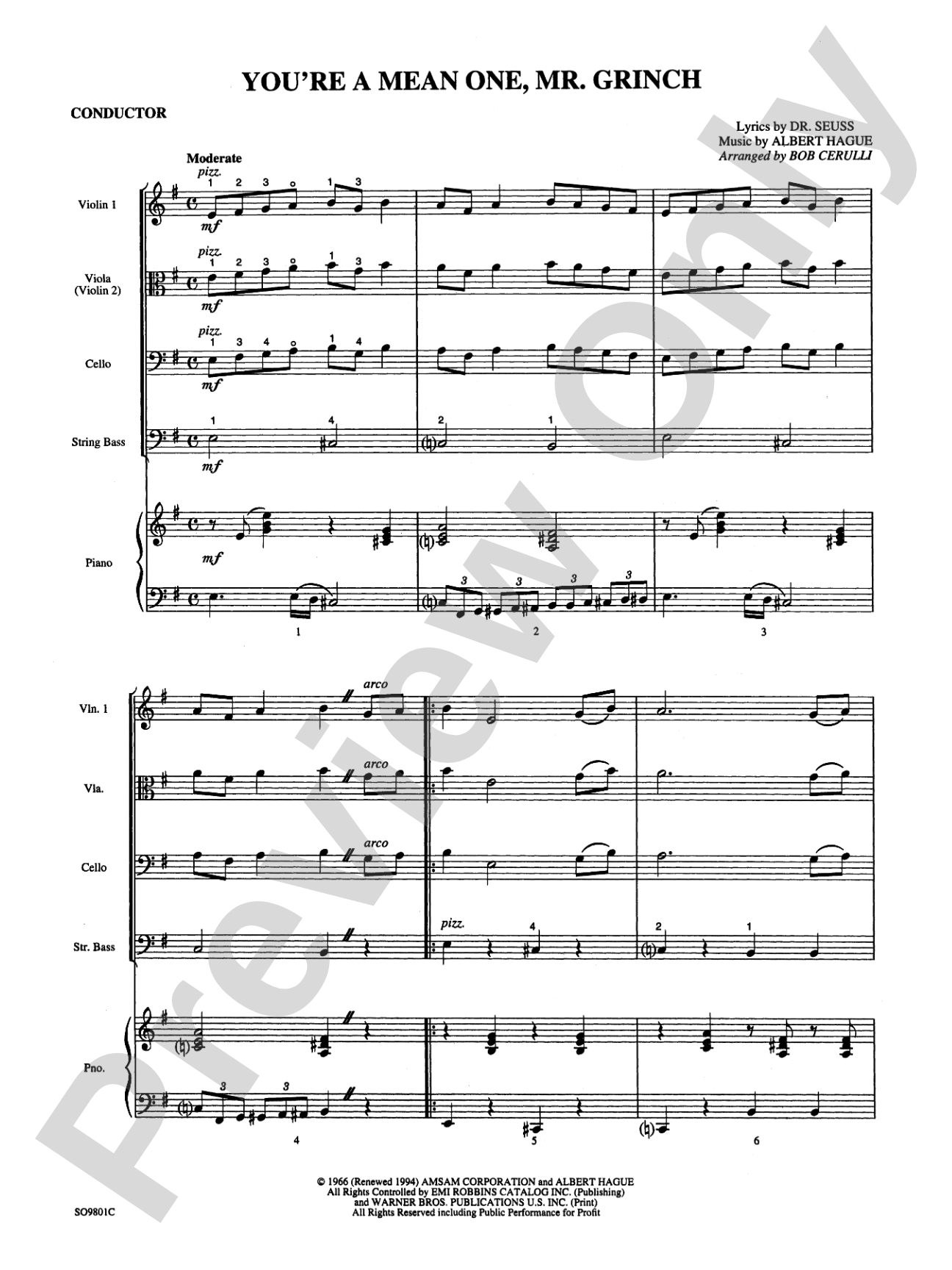 You're a Mean One, Mr. Grinch: String Orchestra Conductor Score & Parts