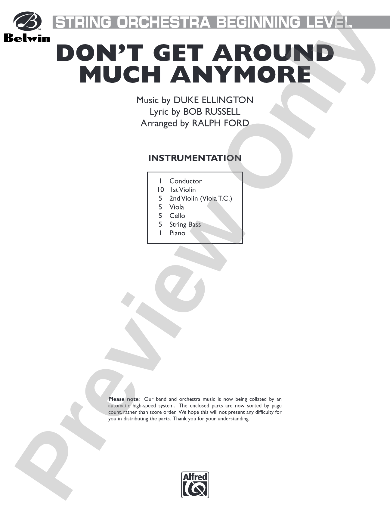 Don't Get Around Much Anymore: String Orchestra Conductor Score & Parts