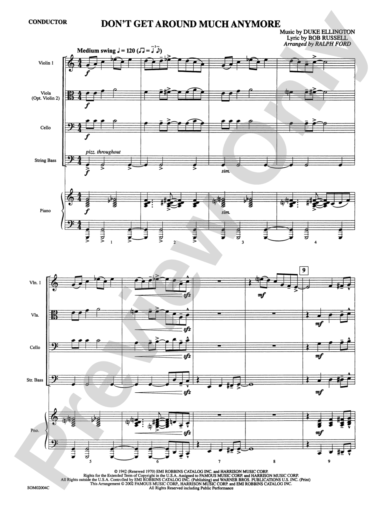 Don't Get Around Much Anymore: String Orchestra Conductor Score & Parts