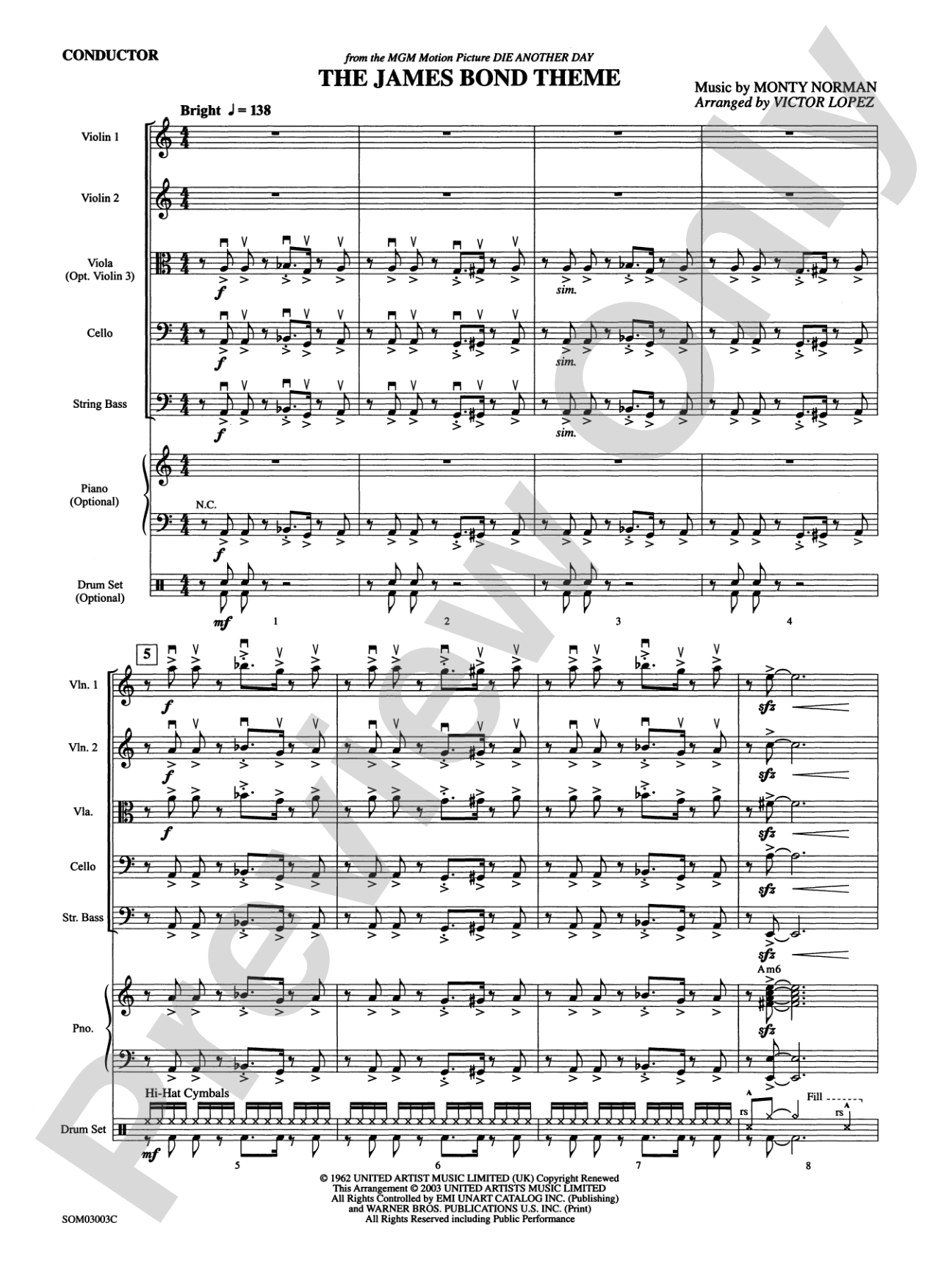 The James Bond Theme (from Die Another Day): String Orchestra Conductor Score & Parts