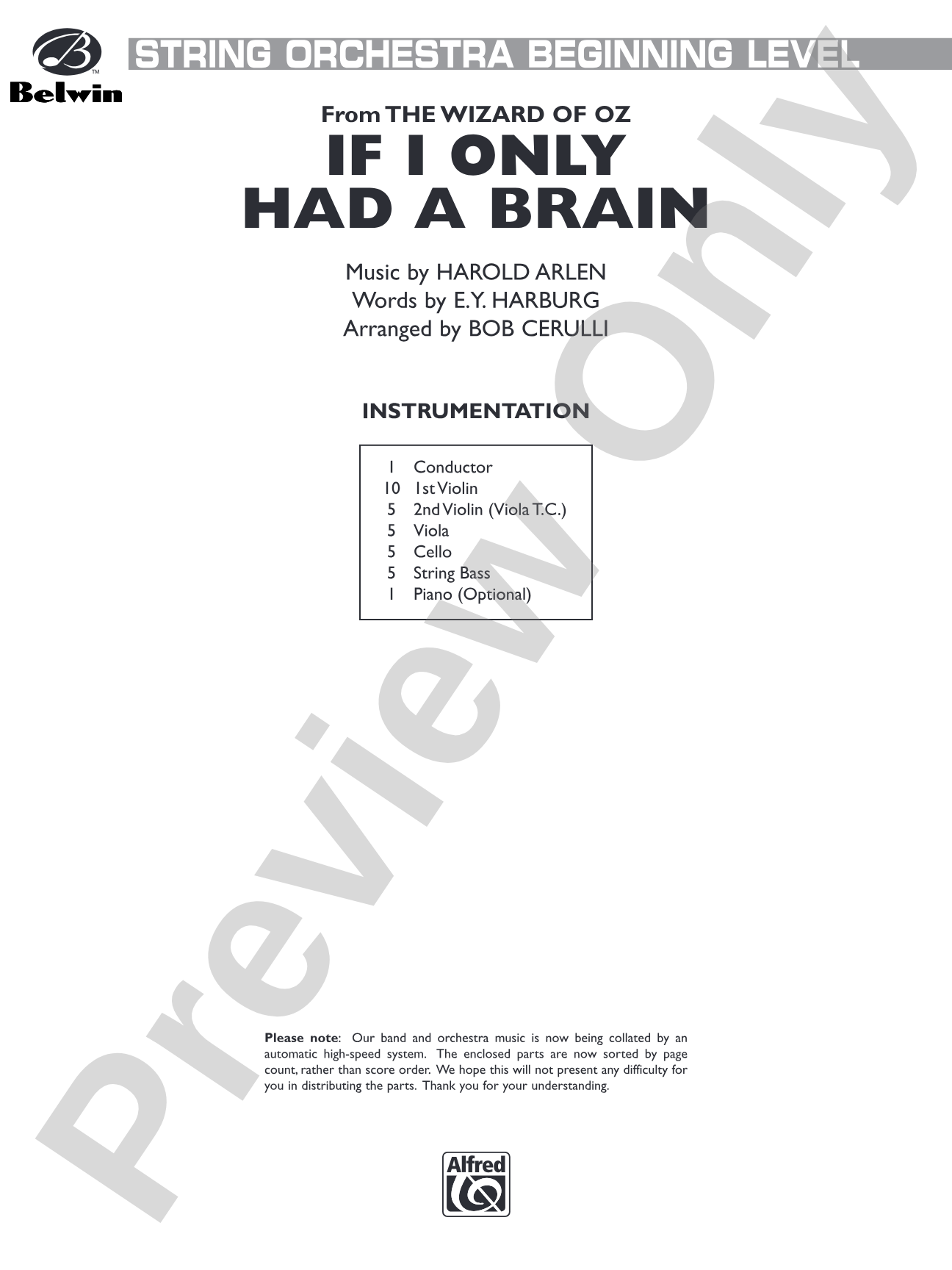 If I Only Had a Brain (from The Wizard of Oz): String Orchestra Conductor Score & Parts