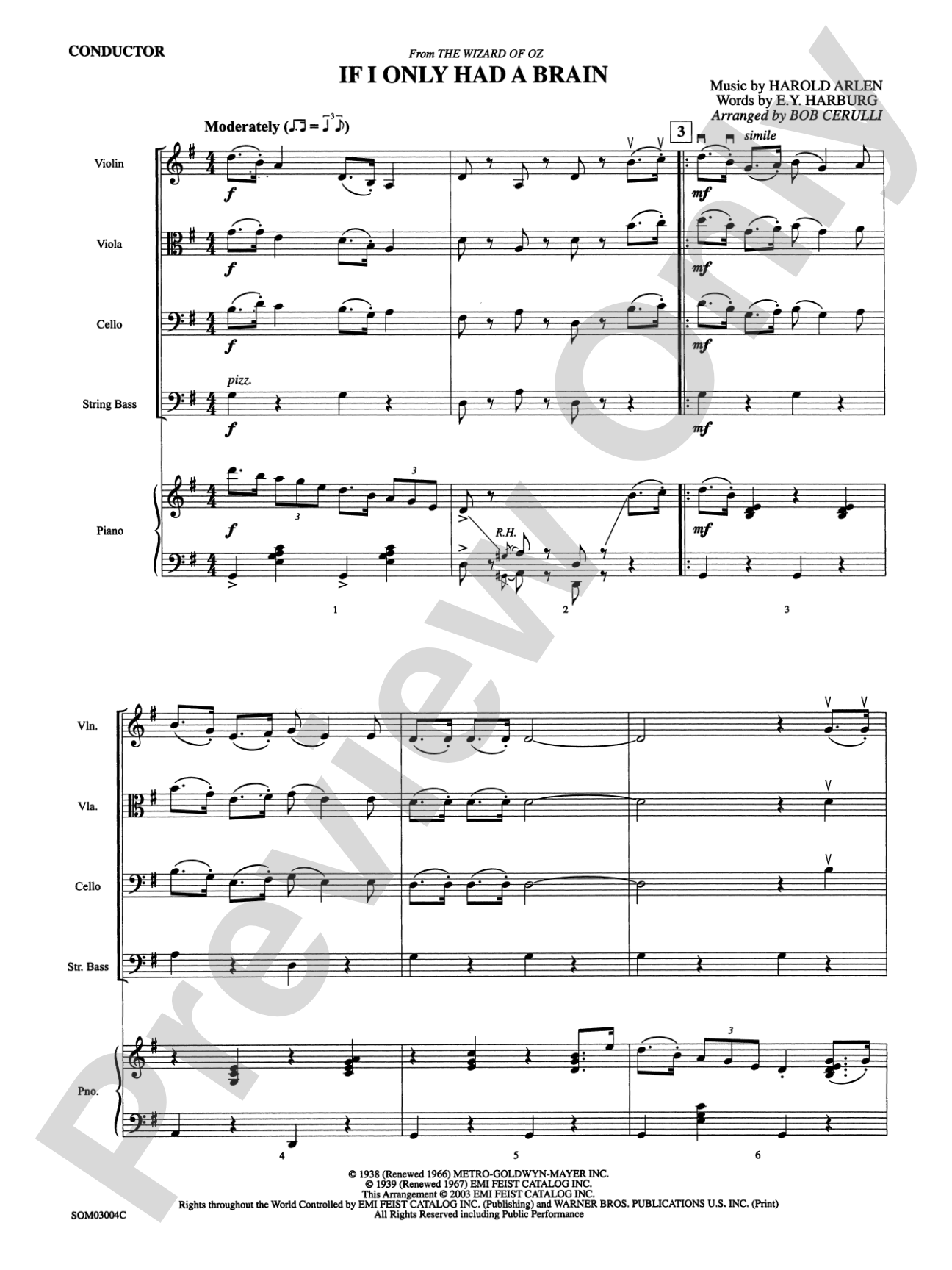 If I Only Had a Brain (from The Wizard of Oz): String Orchestra Conductor Score & Parts