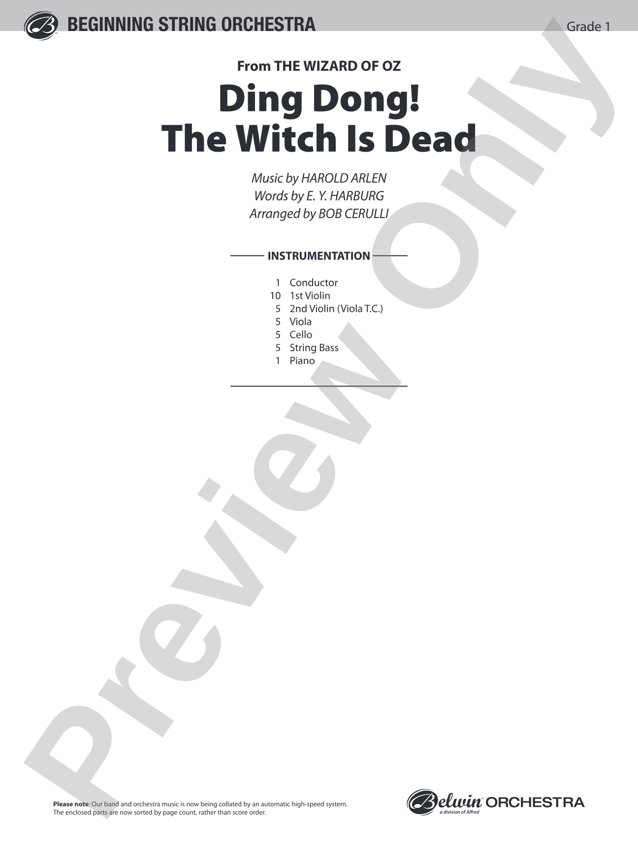 Ding Dong! The Witch Is Dead (from The Wizard of Oz): String Orchestra Conductor Score & Parts