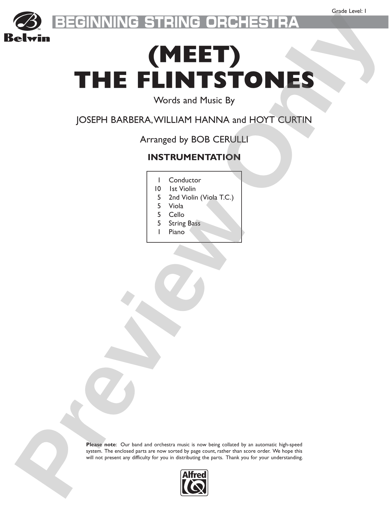 (Meet) The Flintstones: String Orchestra Conductor Score & Parts