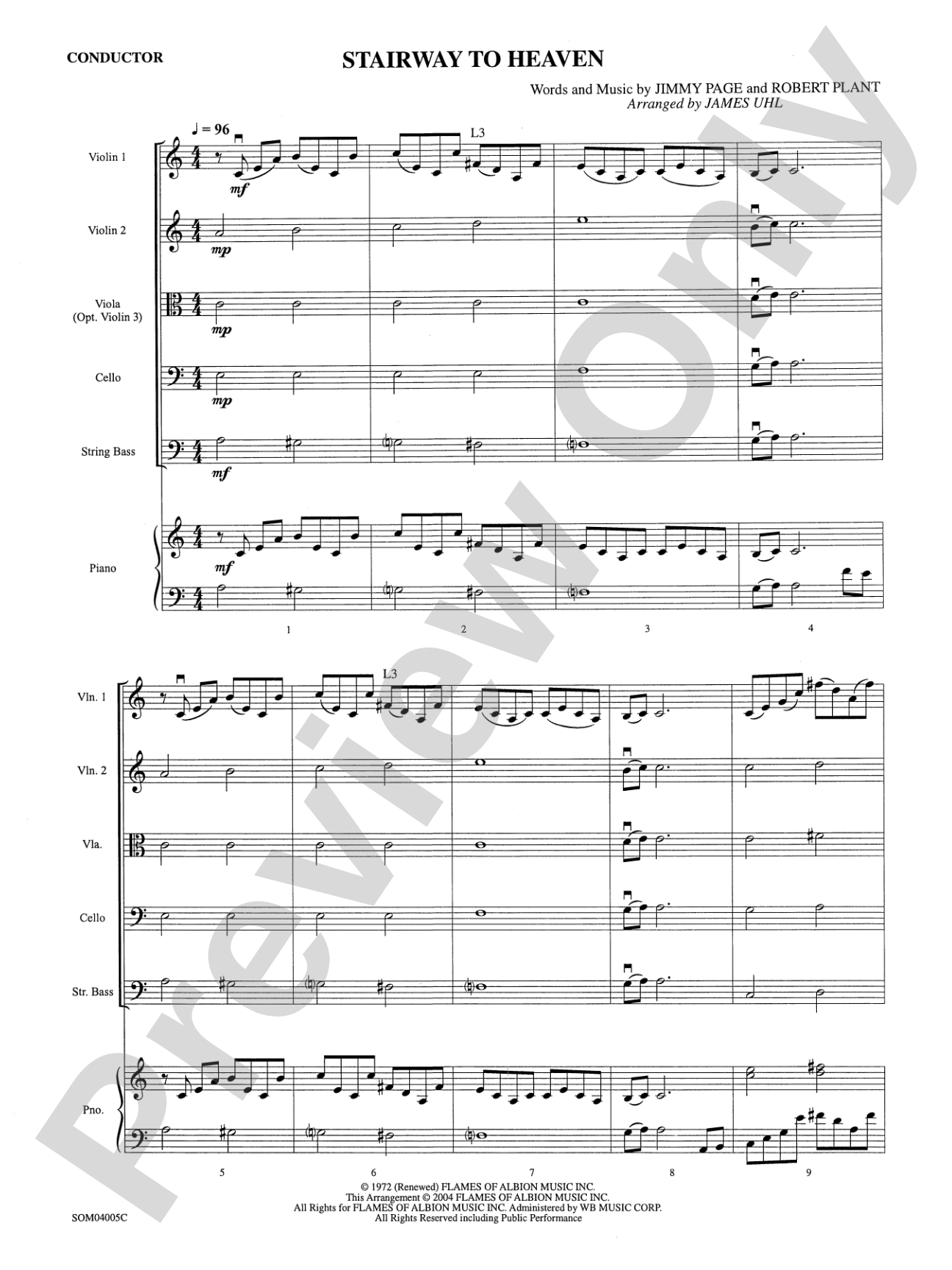 Stairway to Heaven: String Orchestra Conductor Score & Parts