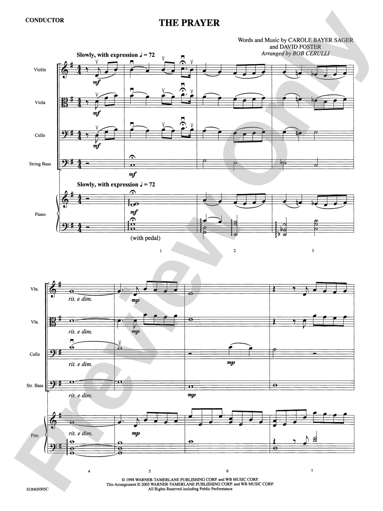 The Prayer: String Orchestra Conductor Score & Parts