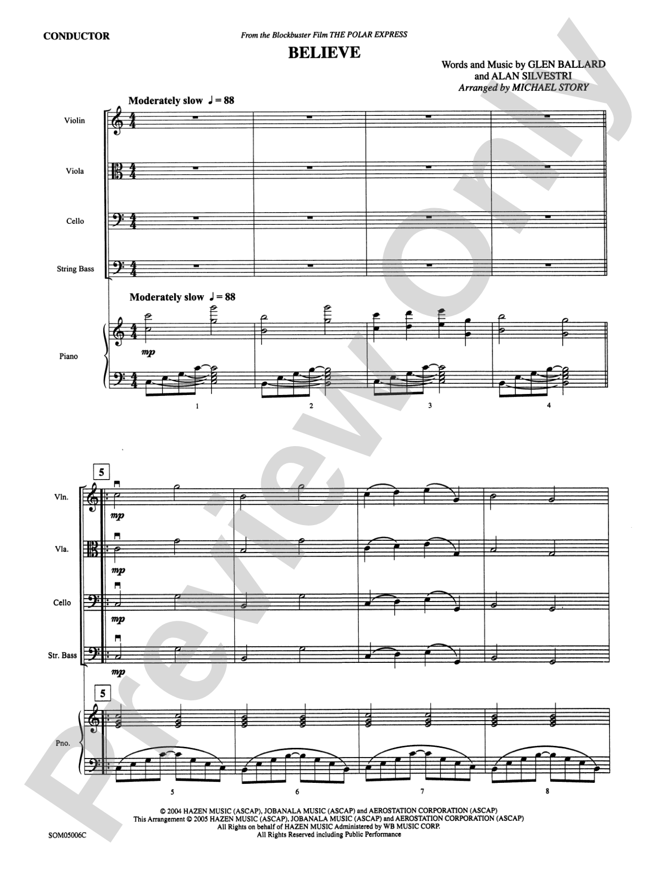 Believe (from The Polar Express): String Orchestra Conductor Score & Parts