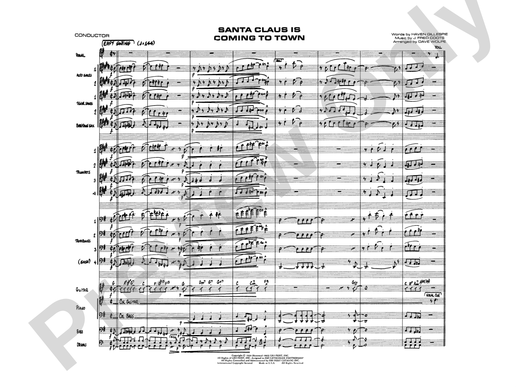 Santa Claus Is Coming to Town: Vocal Solo with Jazz Ensemble Conductor Score & Parts