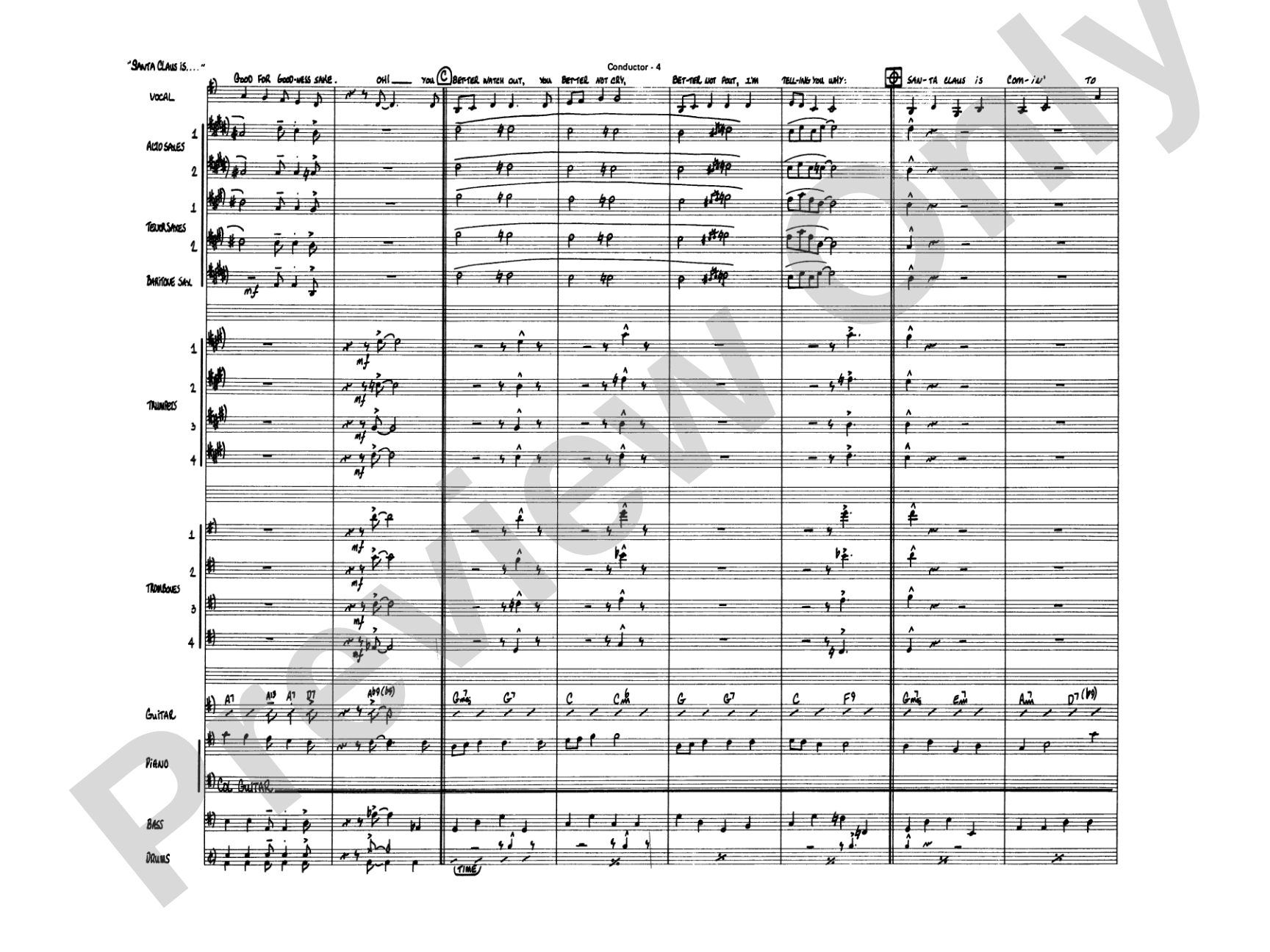 Santa Claus Is Coming to Town: Vocal Solo with Jazz Ensemble Conductor Score & Parts
