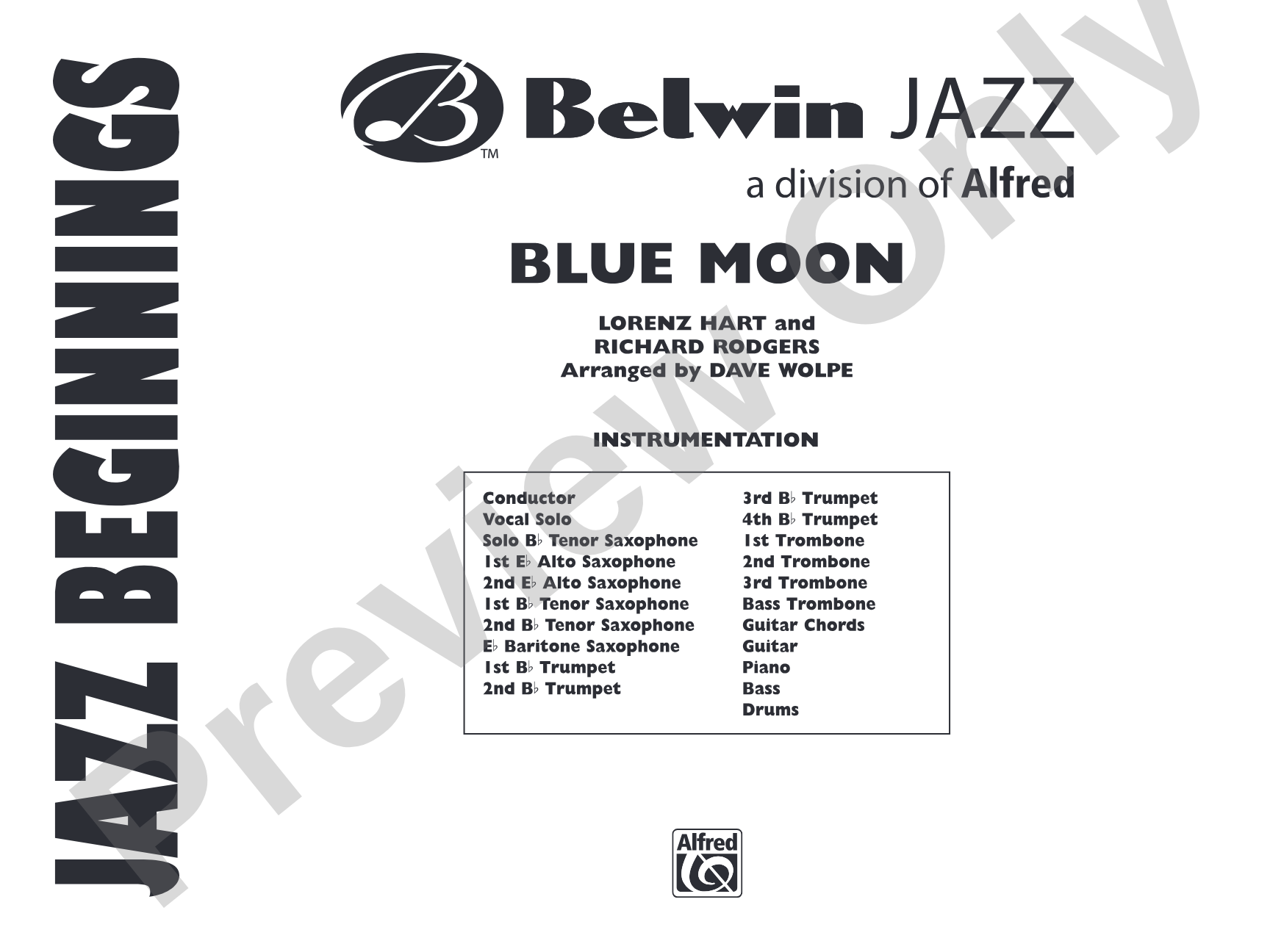 Blue Moon: Vocal Solo with Jazz Ensemble Conductor Score & Parts
