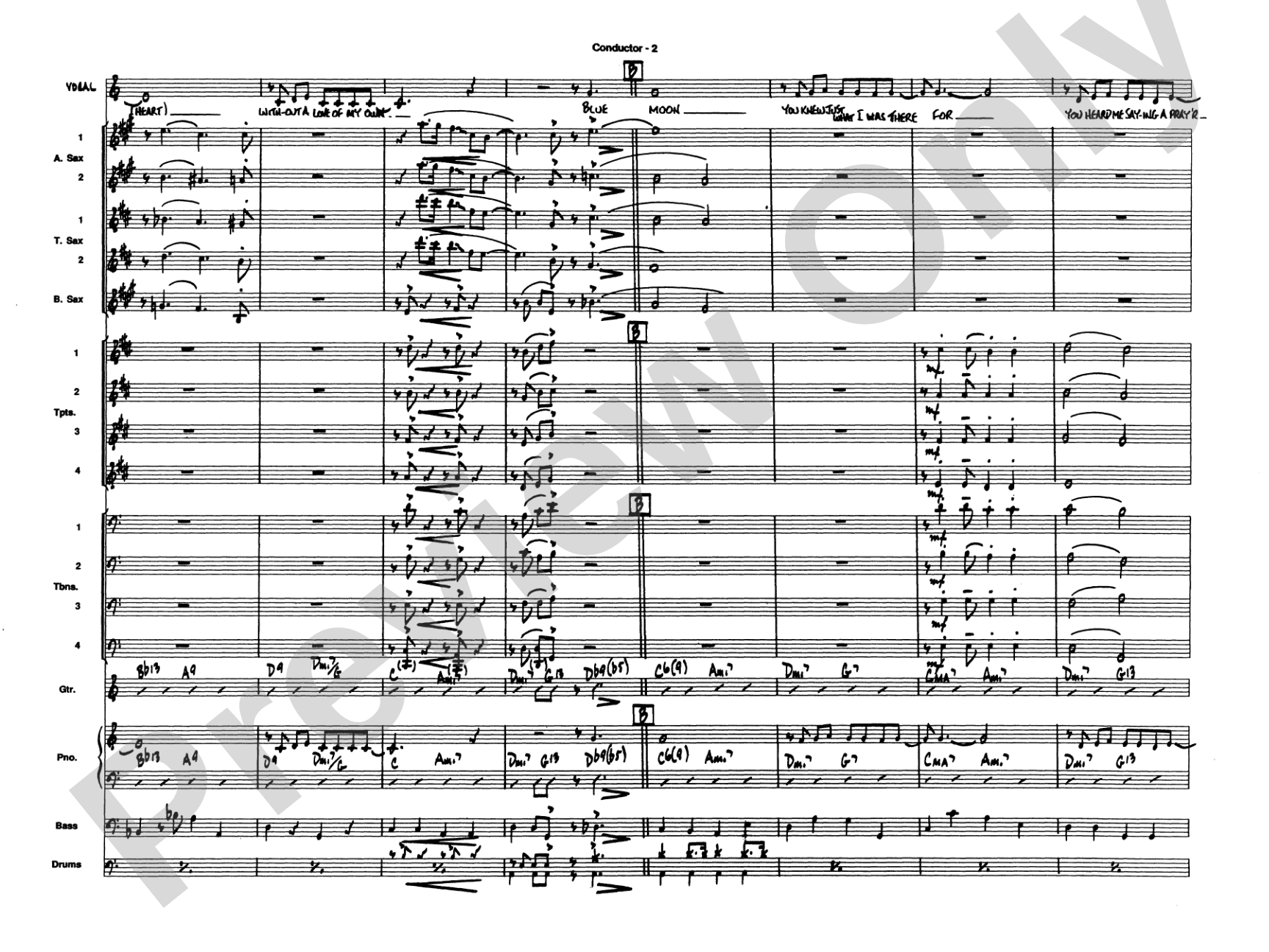 Blue Moon: Vocal Solo with Jazz Ensemble Conductor Score & Parts