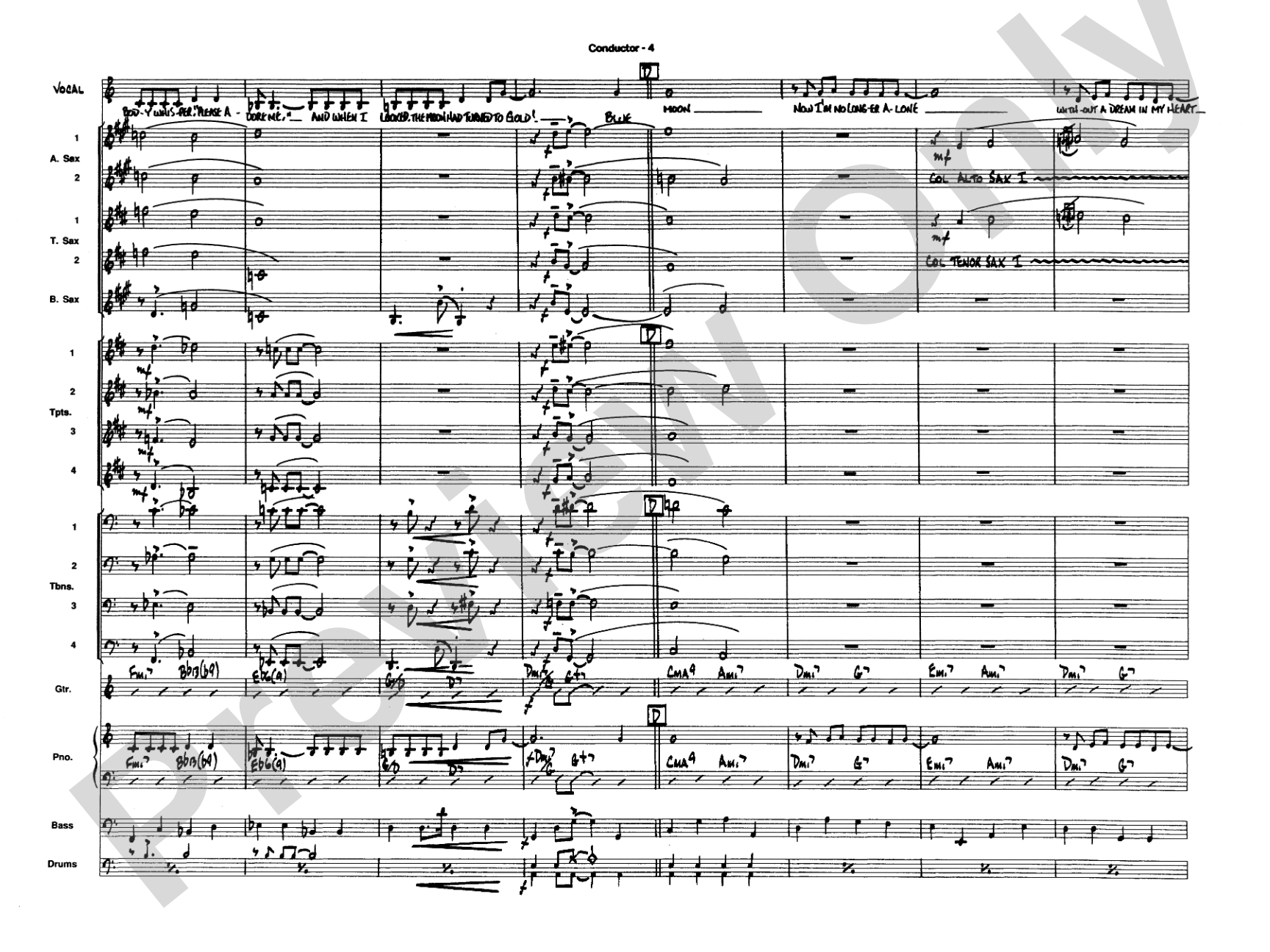 Blue Moon: Vocal Solo with Jazz Ensemble Conductor Score & Parts