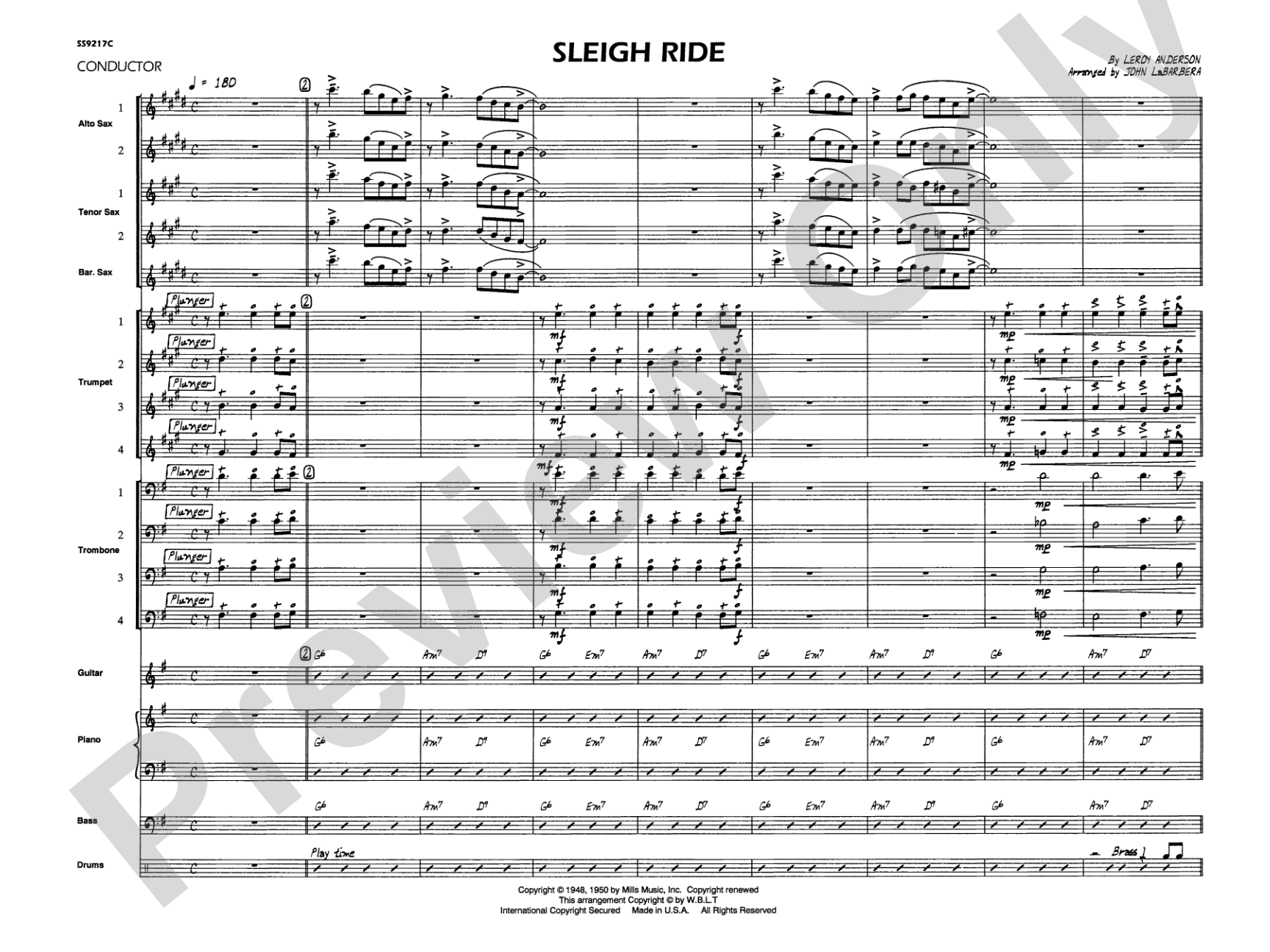 Sleigh Ride: Jazz Ensemble Conductor Score & Parts