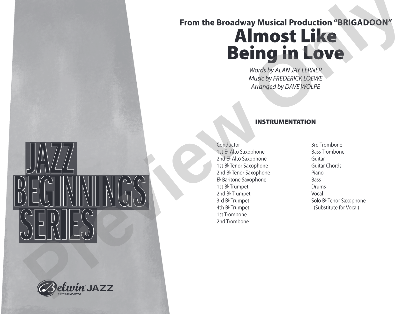 Almost Like Being in Love: Vocal Solo with Jazz Ensemble Conductor Score & Parts