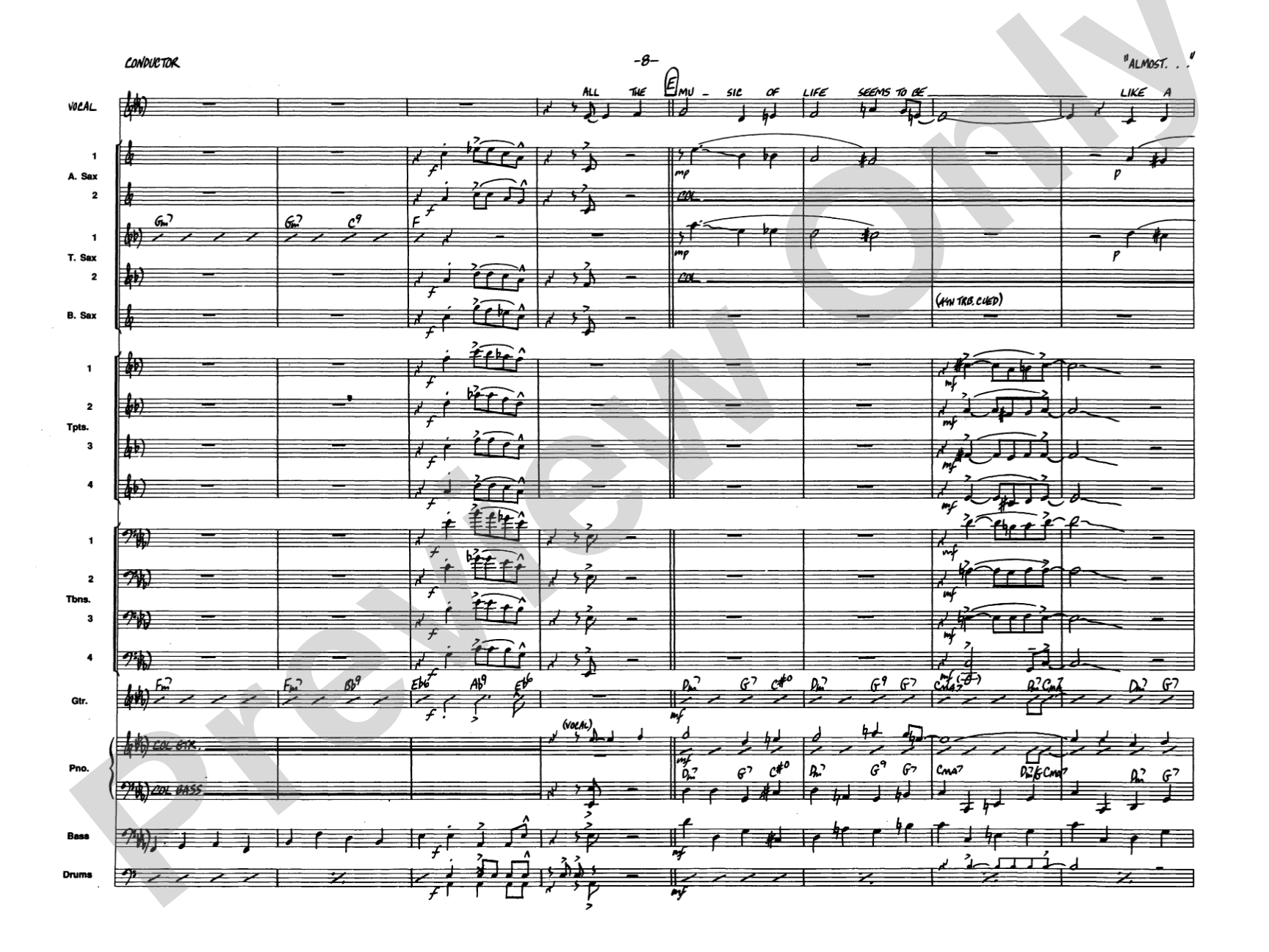 Almost Like Being in Love: Vocal Solo with Jazz Ensemble Conductor Score & Parts