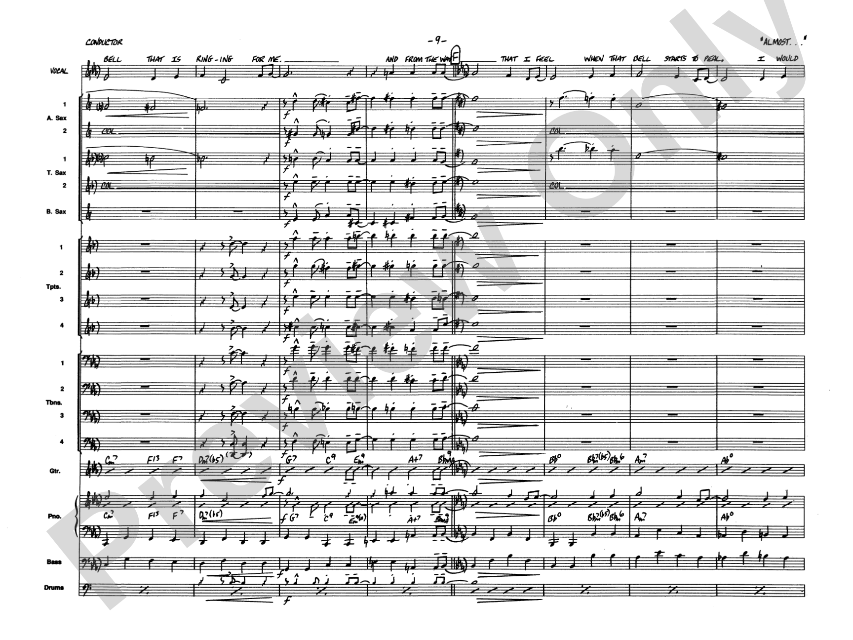 Almost Like Being in Love: Vocal Solo with Jazz Ensemble Conductor Score & Parts