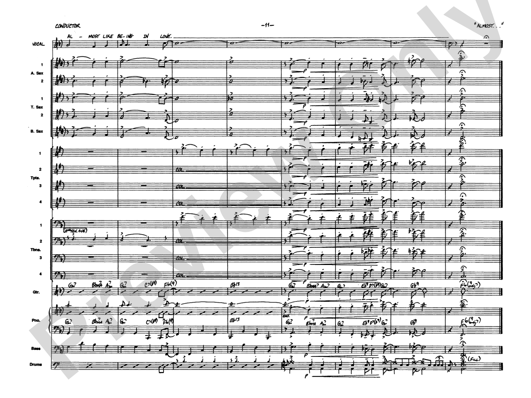 Almost Like Being in Love: Vocal Solo with Jazz Ensemble Conductor Score & Parts