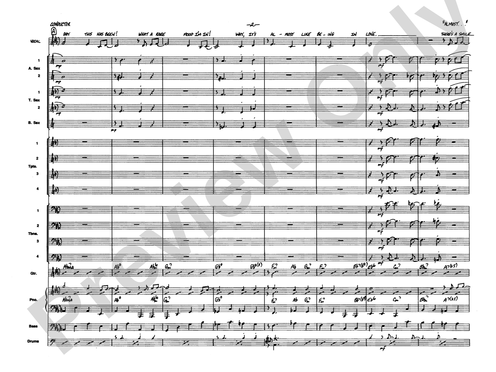 Almost Like Being in Love: Vocal Solo with Jazz Ensemble Conductor Score & Parts