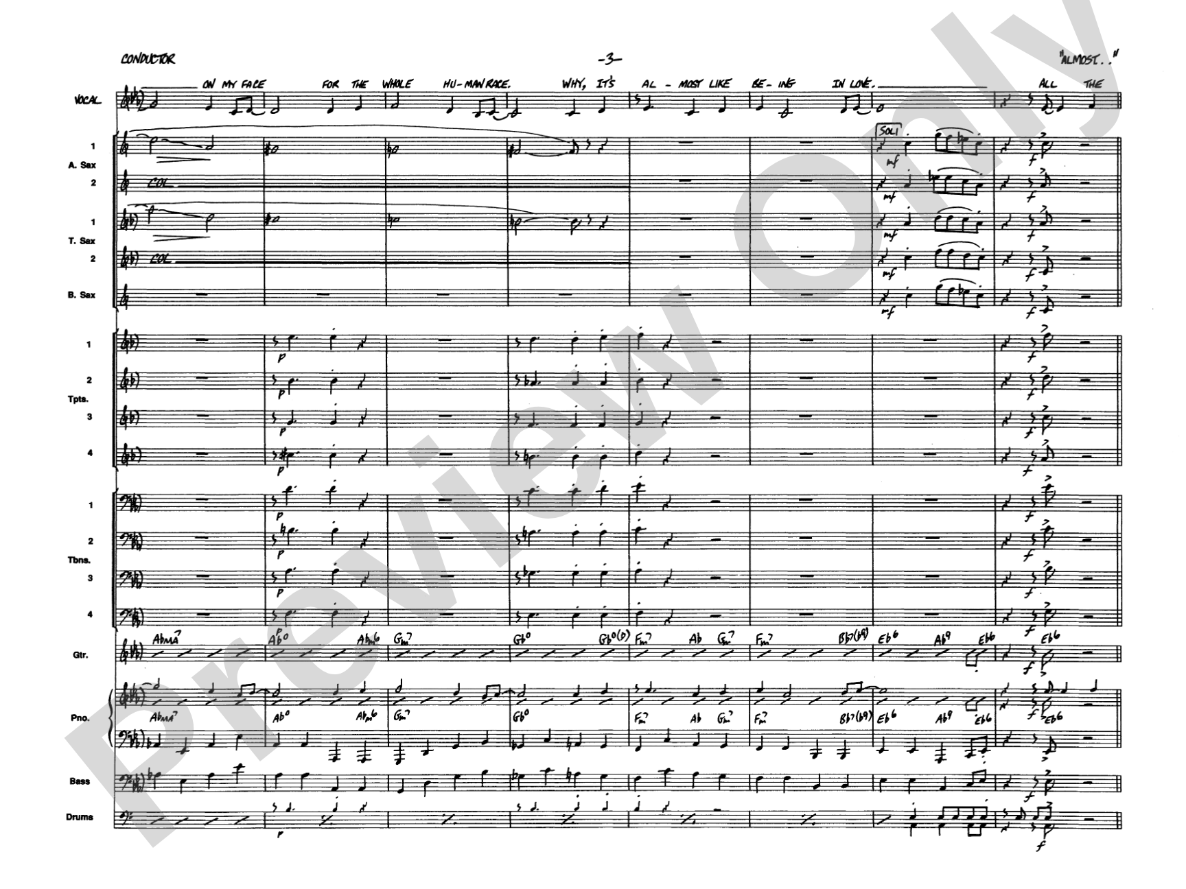 Almost Like Being in Love: Vocal Solo with Jazz Ensemble Conductor Score & Parts