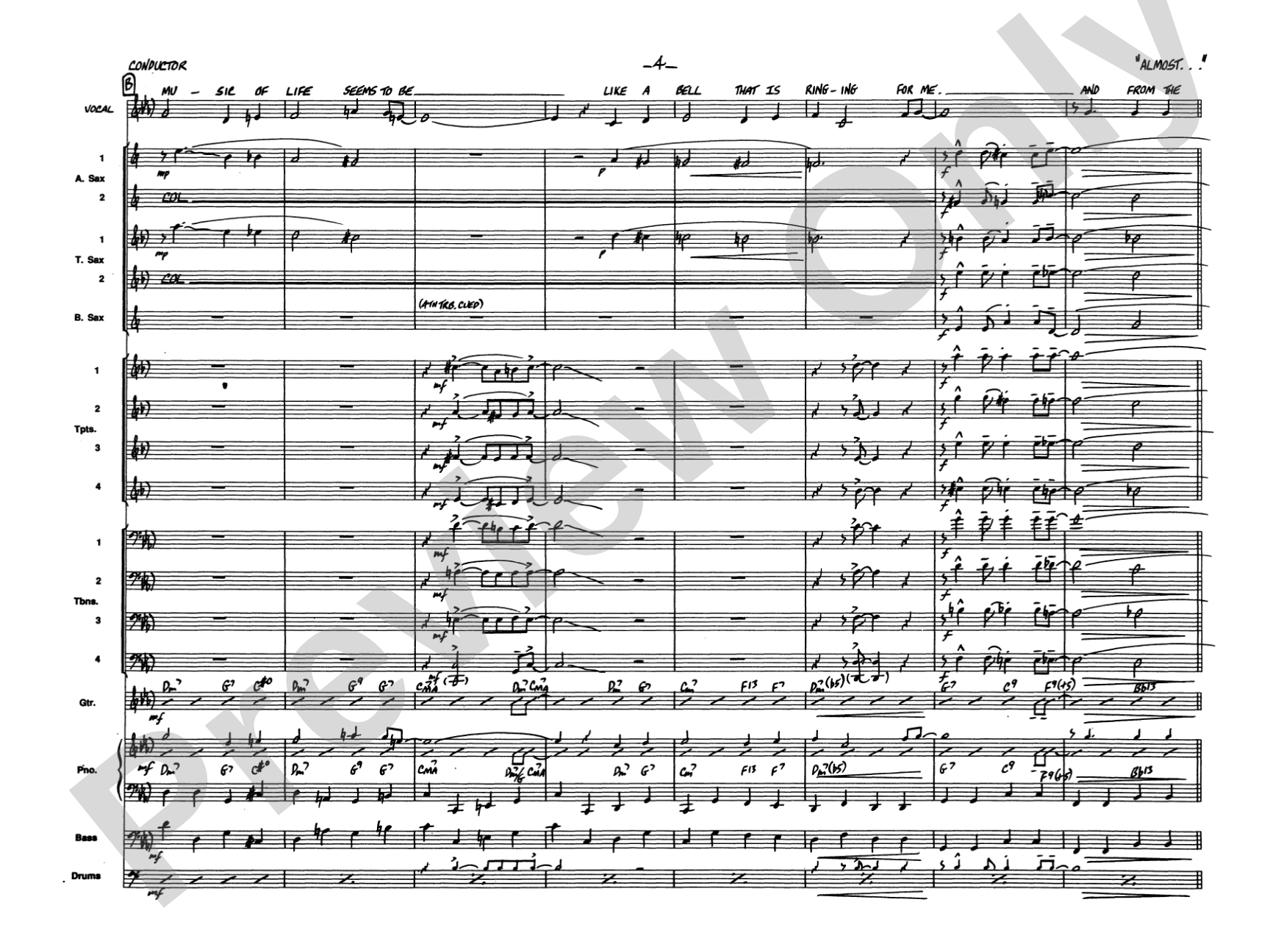 Almost Like Being in Love: Vocal Solo with Jazz Ensemble Conductor Score & Parts