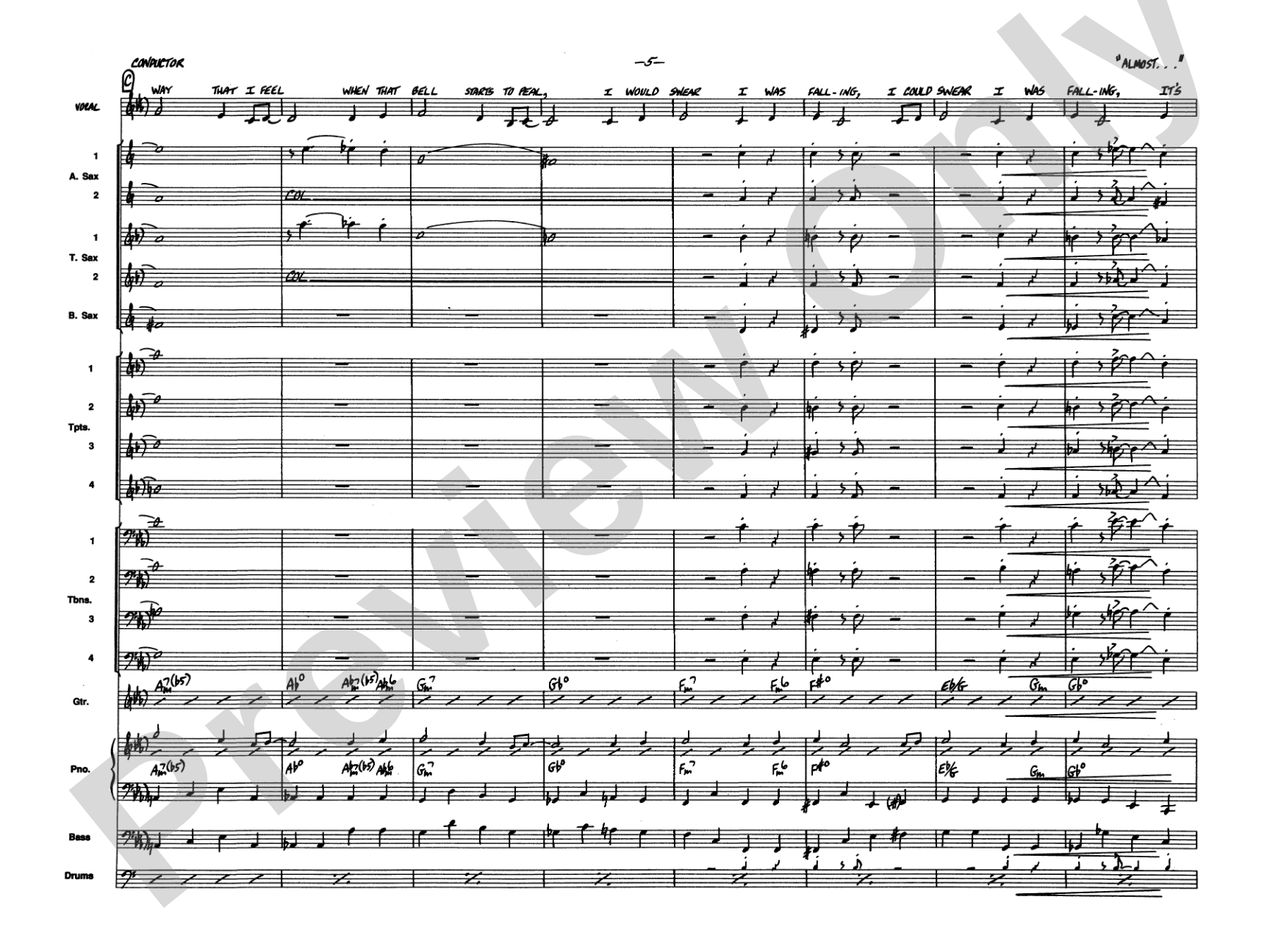 Almost Like Being in Love: Vocal Solo with Jazz Ensemble Conductor Score & Parts
