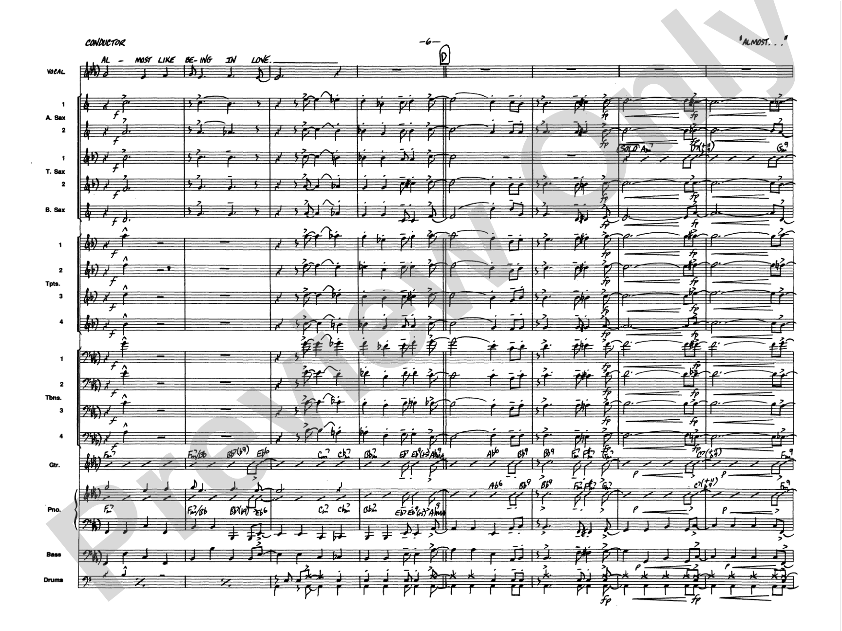 Almost Like Being in Love: Vocal Solo with Jazz Ensemble Conductor Score & Parts