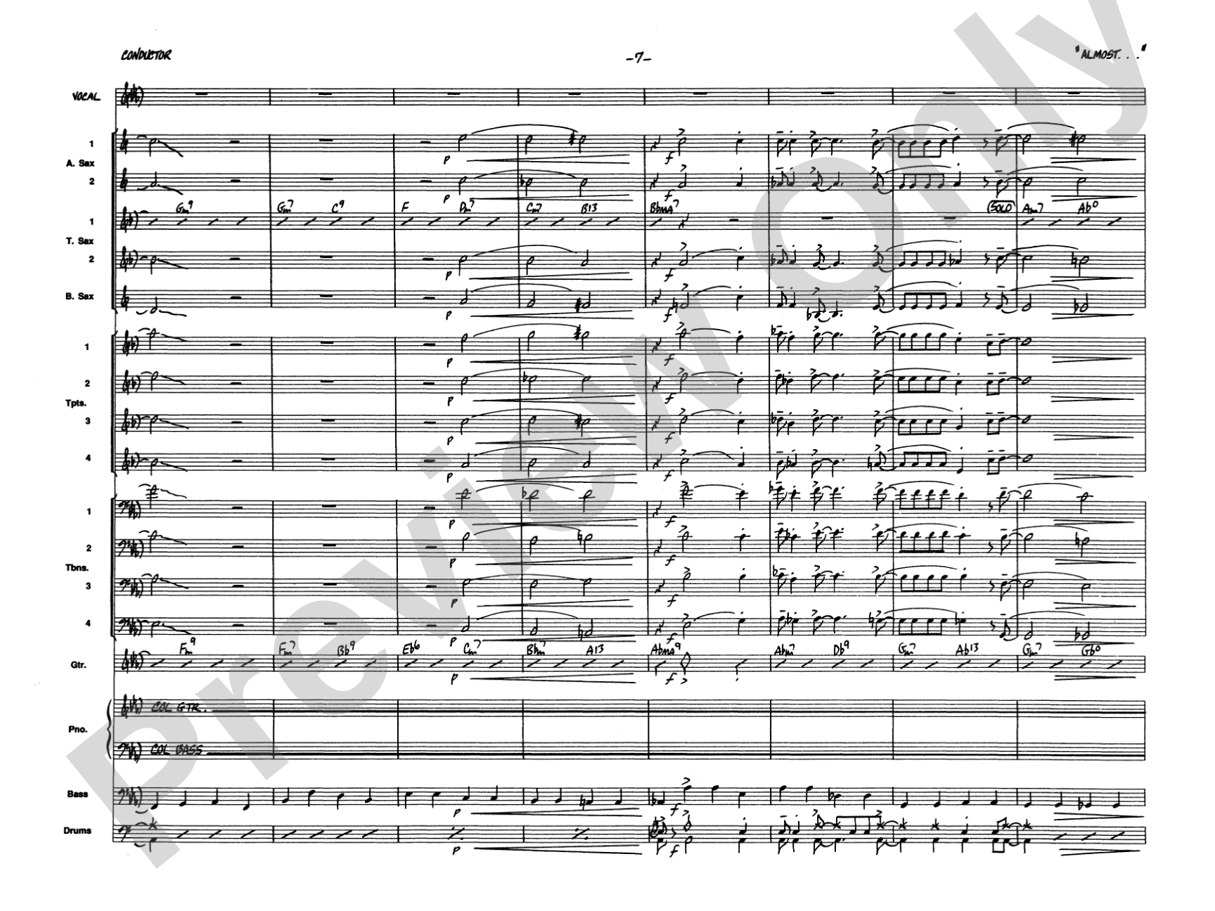 Almost Like Being in Love: Vocal Solo with Jazz Ensemble Conductor Score & Parts