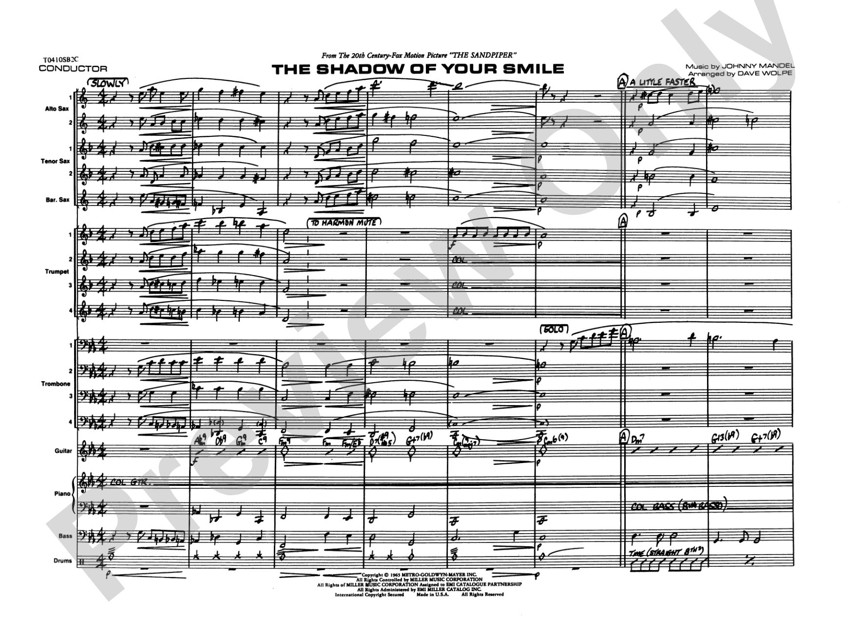The Shadow of Your Smile (from The Sandpiper): Jazz Ensemble Conductor Score & Parts