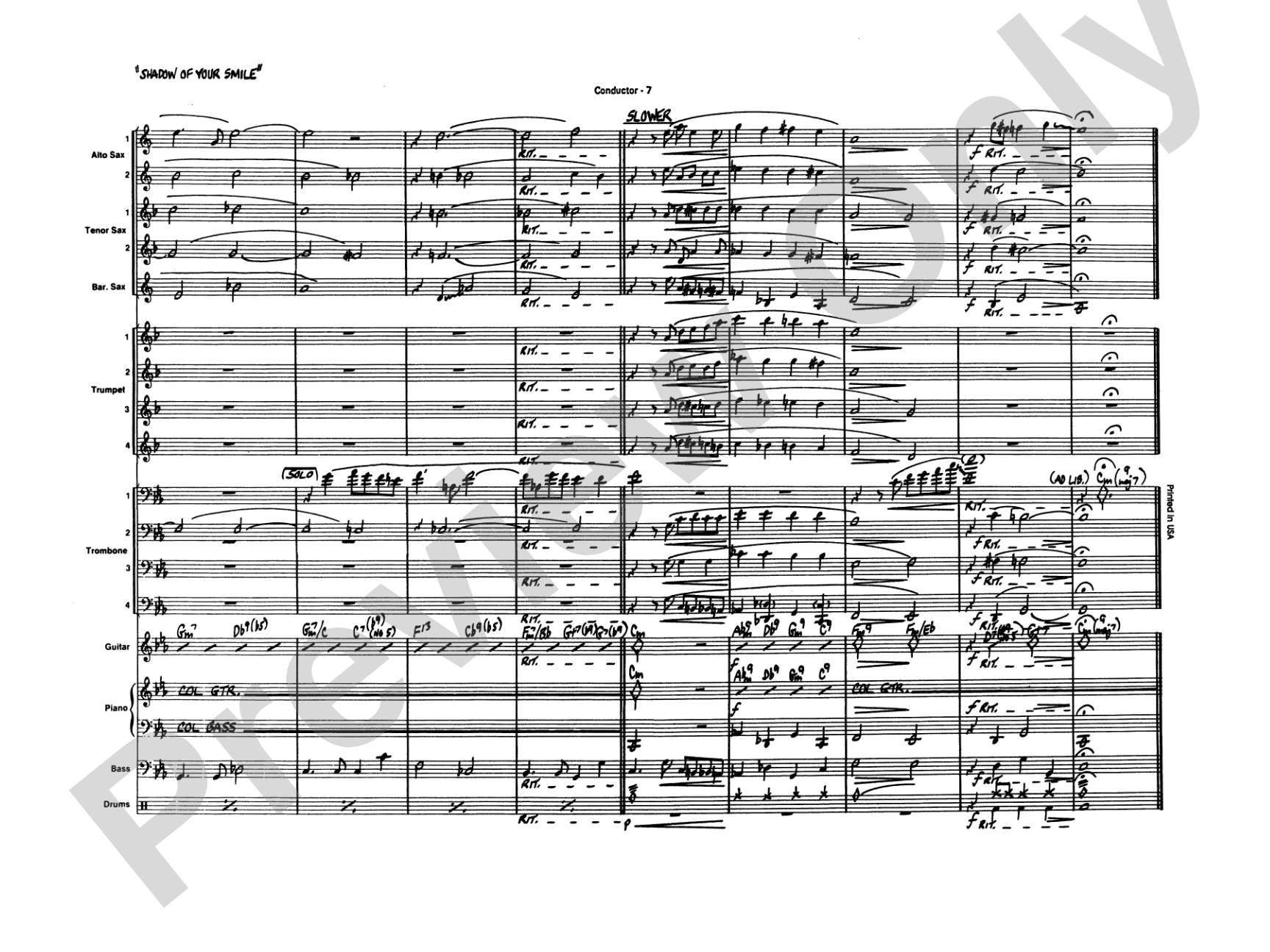 The Shadow of Your Smile (from The Sandpiper): Jazz Ensemble Conductor Score & Parts