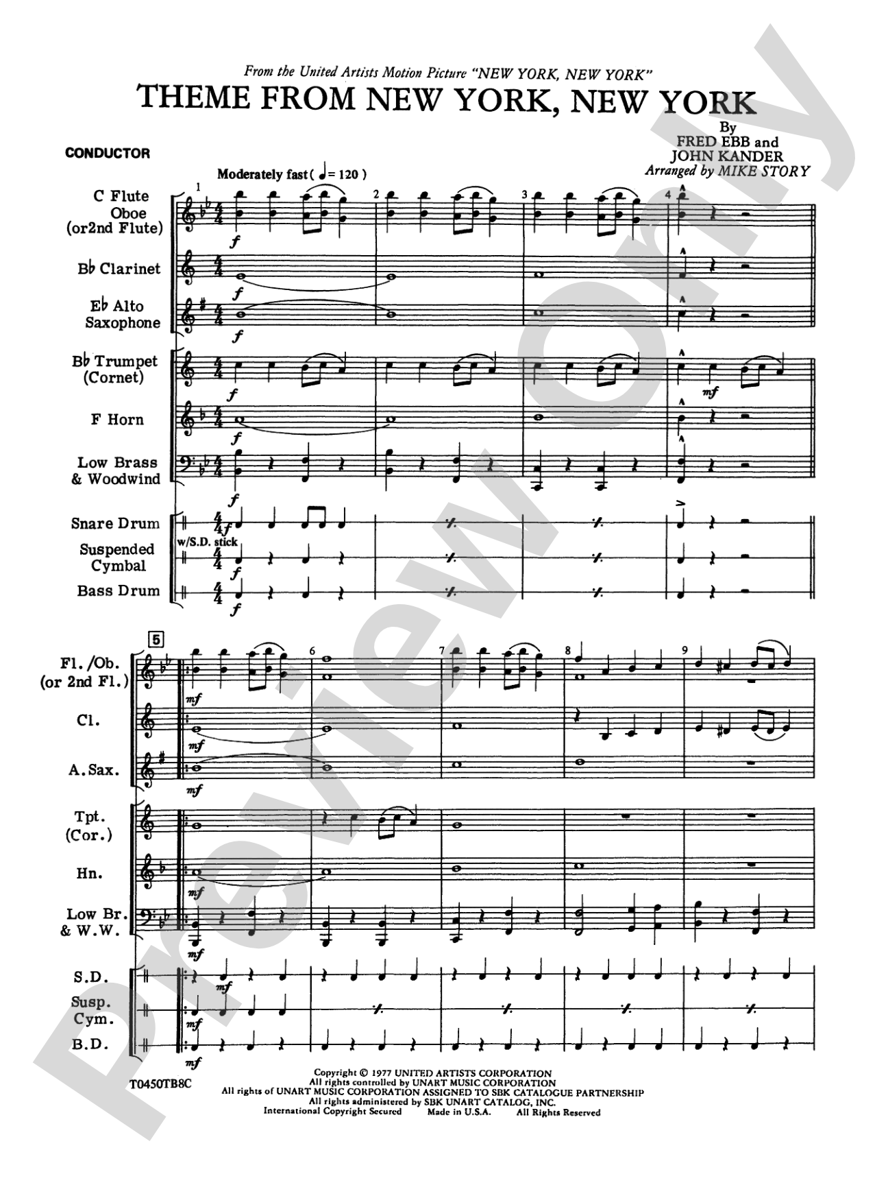 New York, New York, Theme from: Concert Band Conductor Score & Parts