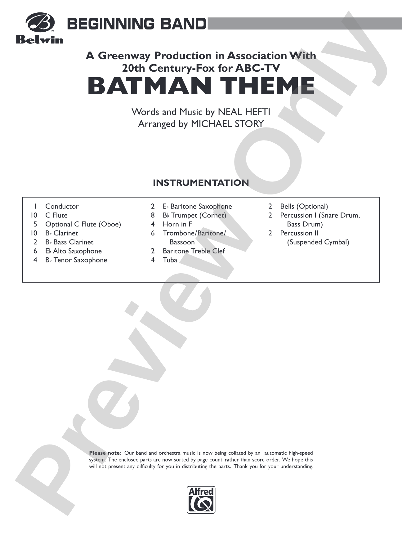 Batman Theme (from the Original TV Series): Concert Band Conductor Score & Parts