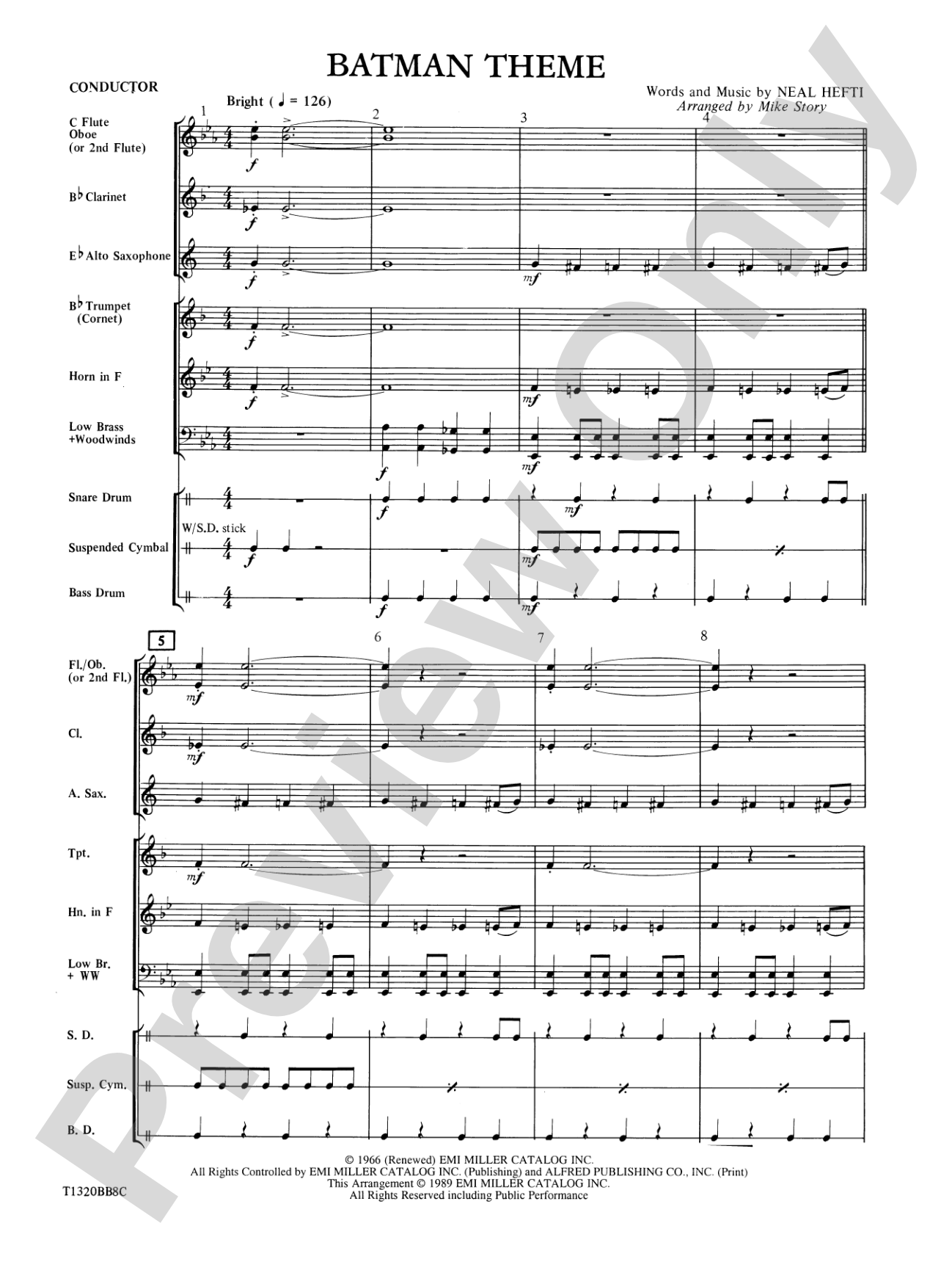 Batman Theme (from the Original TV Series): Concert Band Conductor Score & Parts