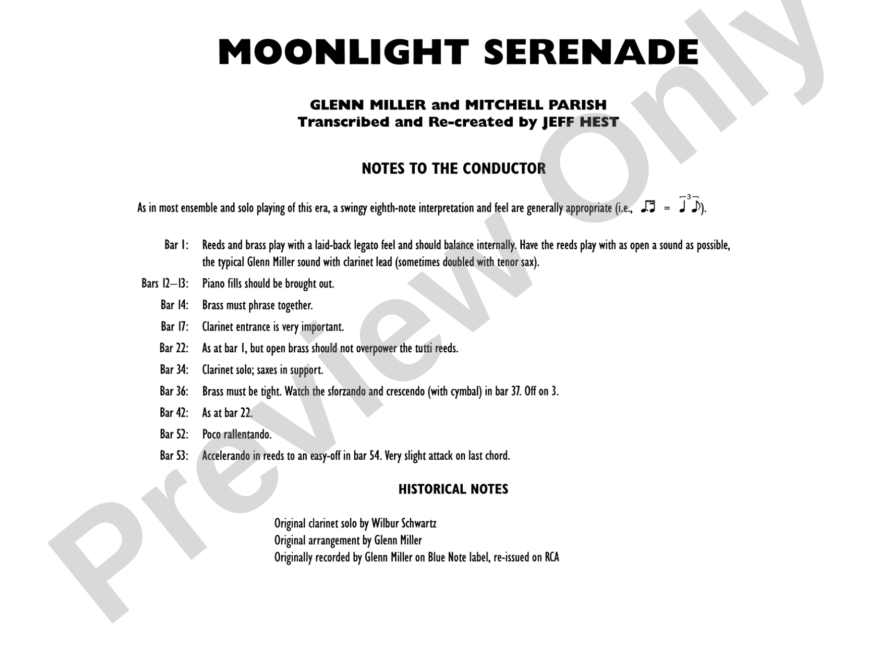 Moonlight Serenade: Jazz Ensemble Conductor Score & Parts