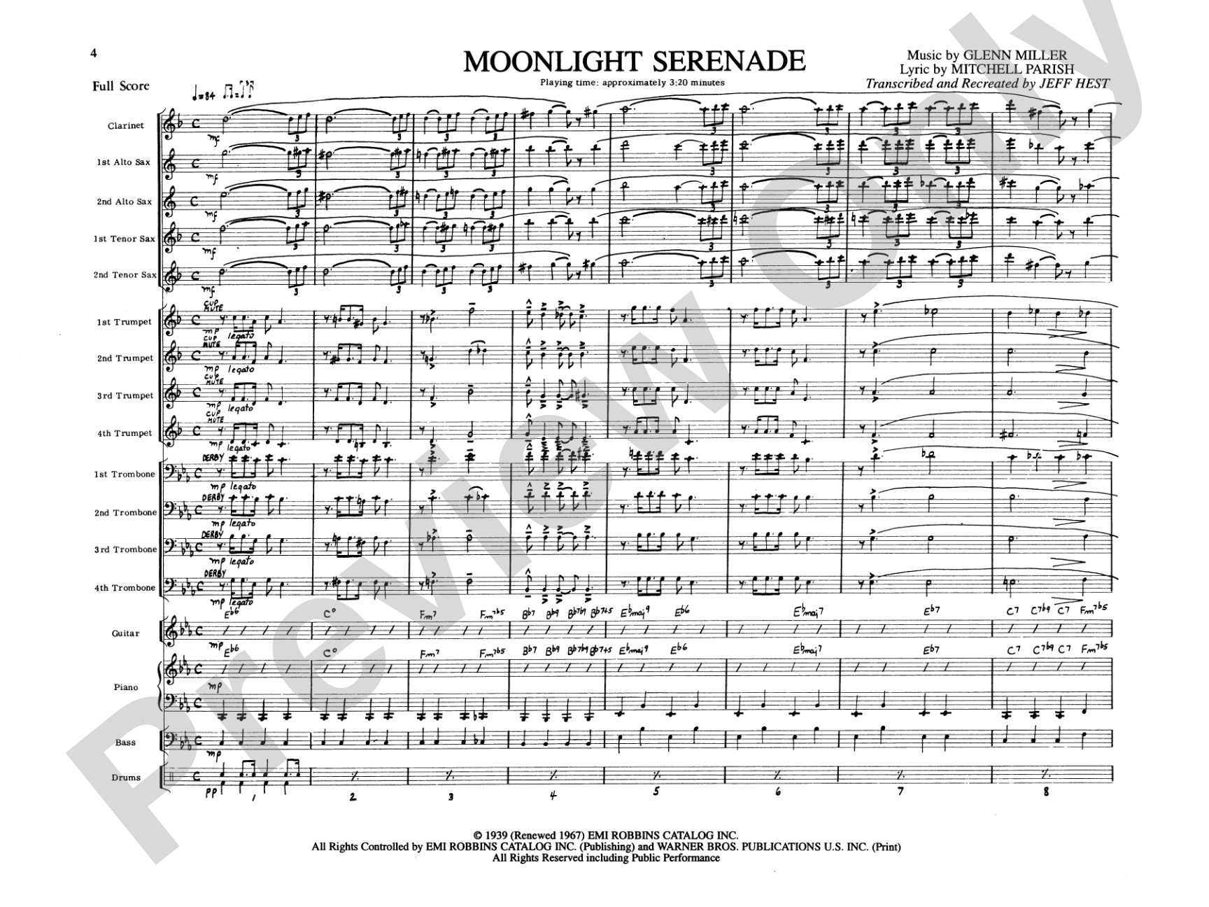 Moonlight Serenade: Jazz Ensemble Conductor Score & Parts