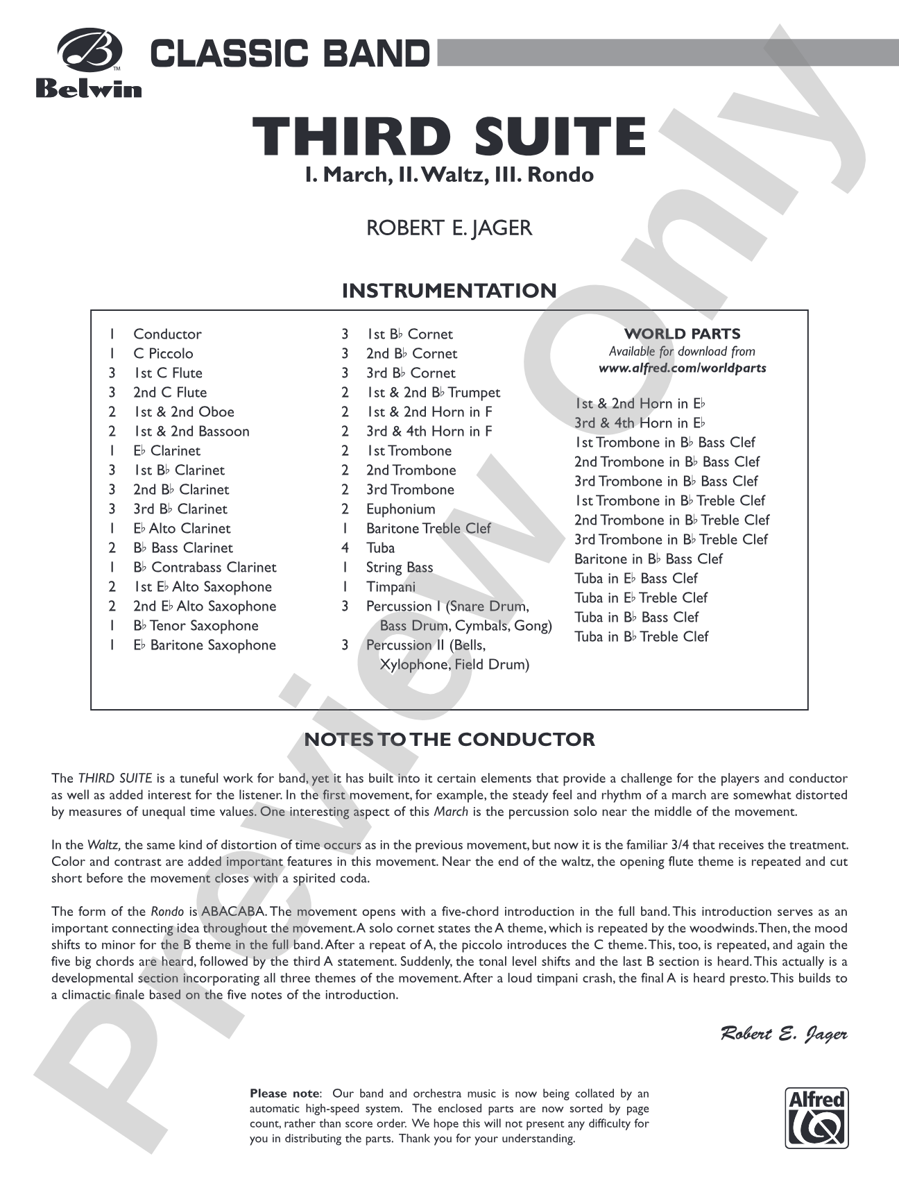 Third Suite (I. March, II. Waltz, III. Rondo): Concert Band Conductor Score & Parts