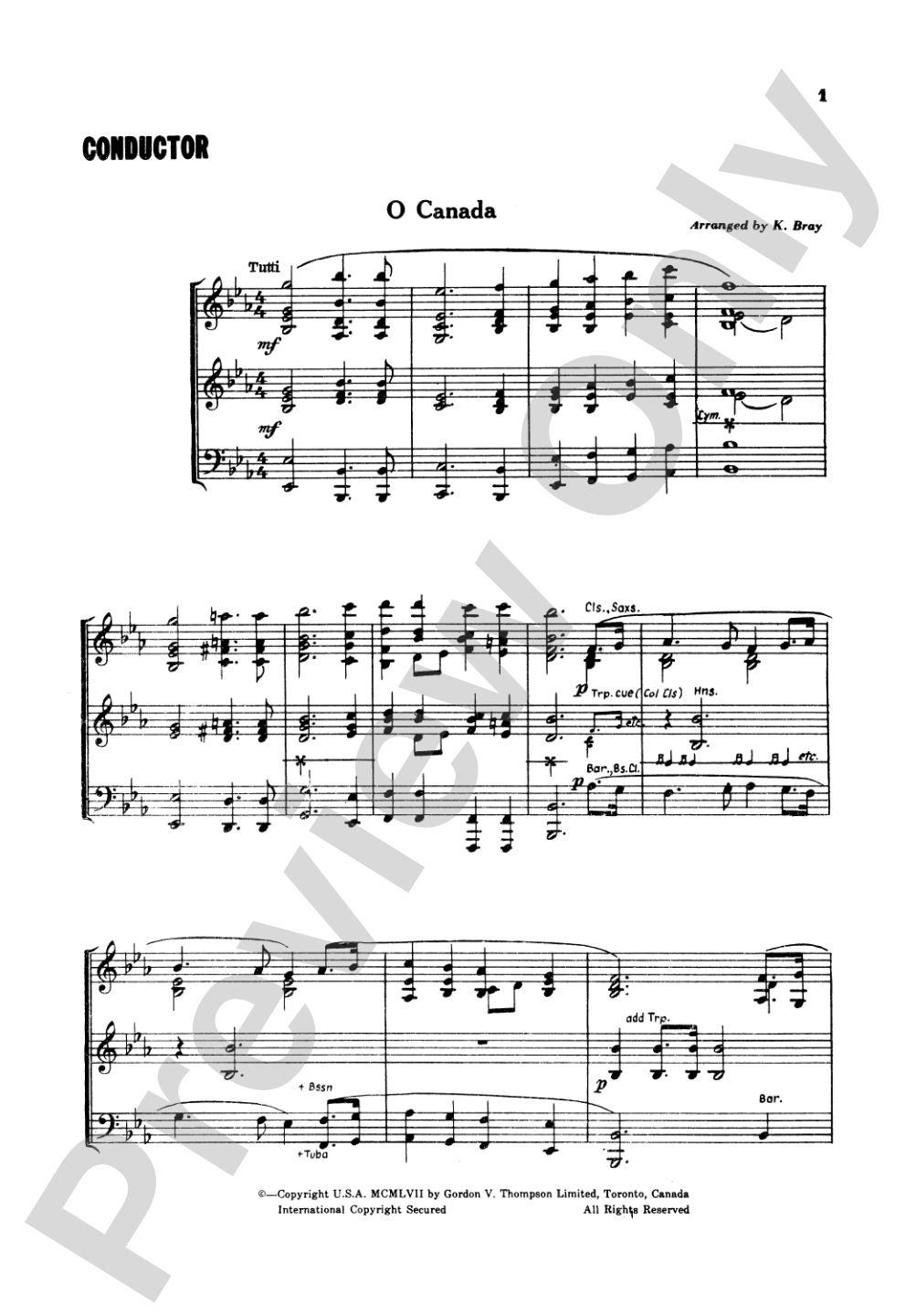 O Canada / God Save the Queen / Star-Spangled Banner: Concert Band Conductor Score & Parts