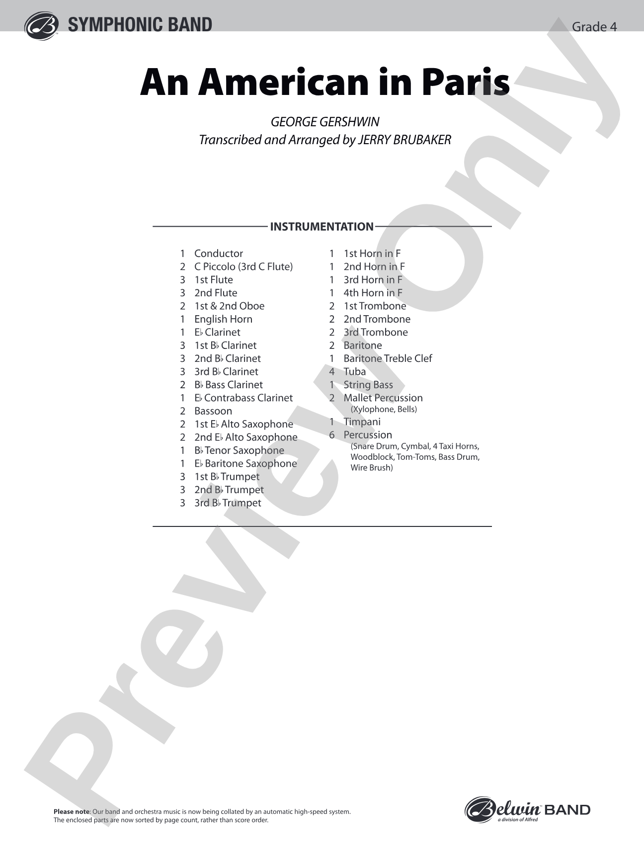 An American in Paris: Concert Band Conductor Score & Parts