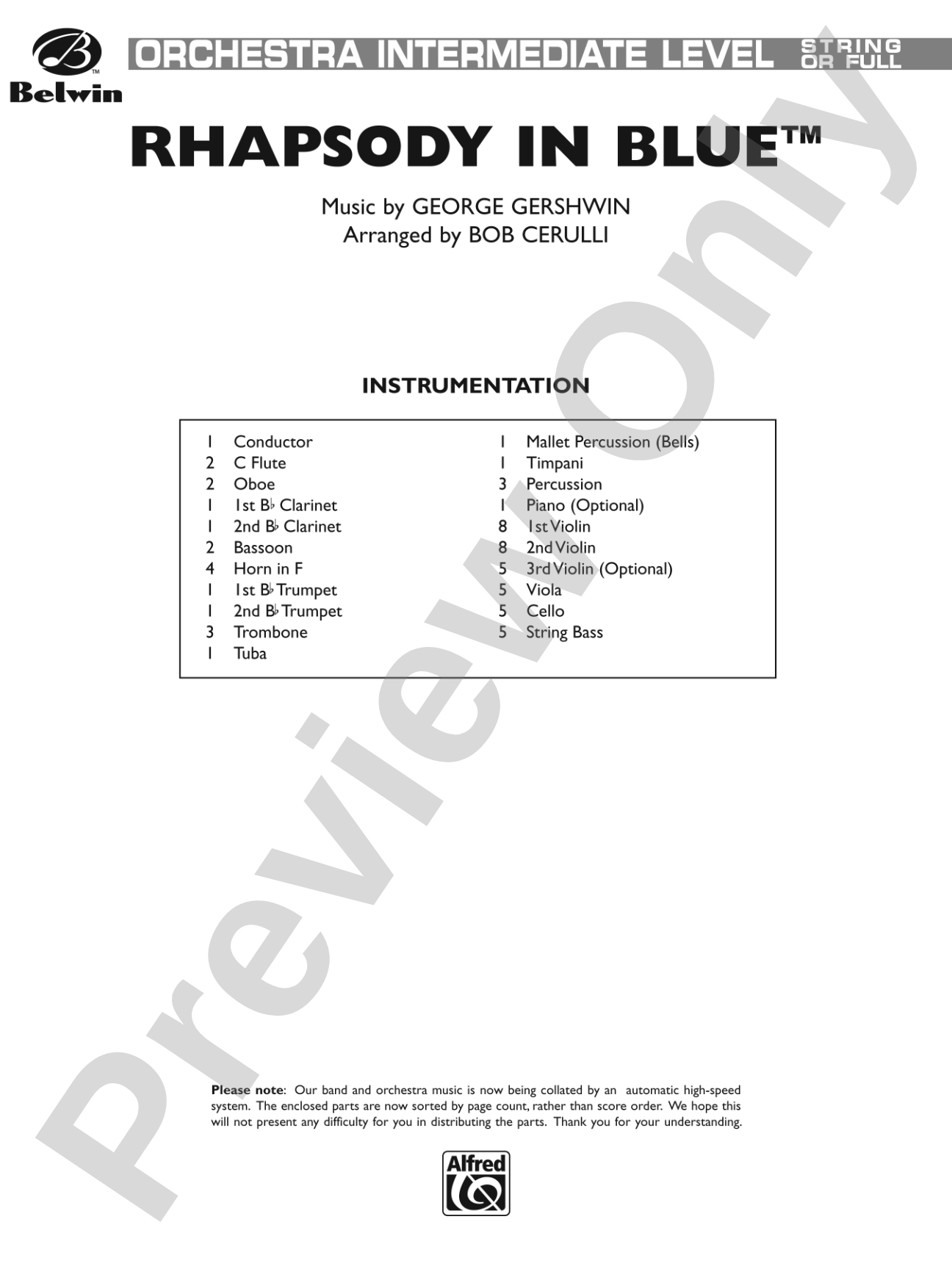 Rhapsody in Blue: Full Orchestra Conductor Score & Parts