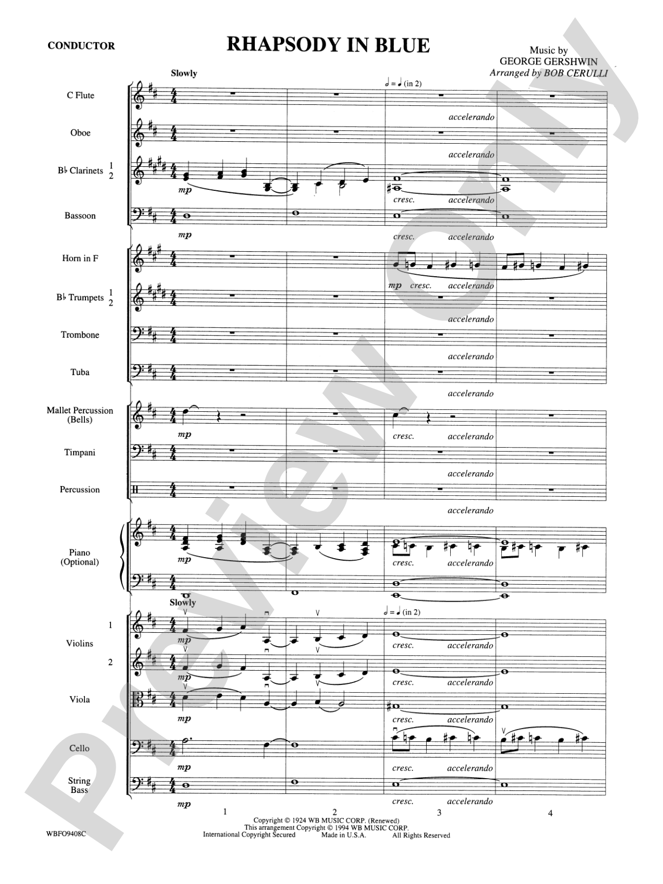 Rhapsody in Blue: Full Orchestra Conductor Score & Parts