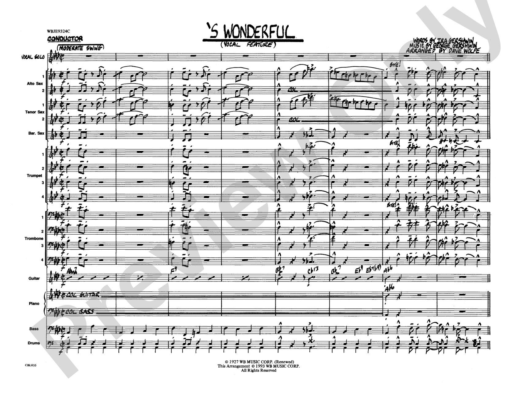 'S Wonderful: Vocal Solo with Jazz Ensemble Conductor Score & Parts