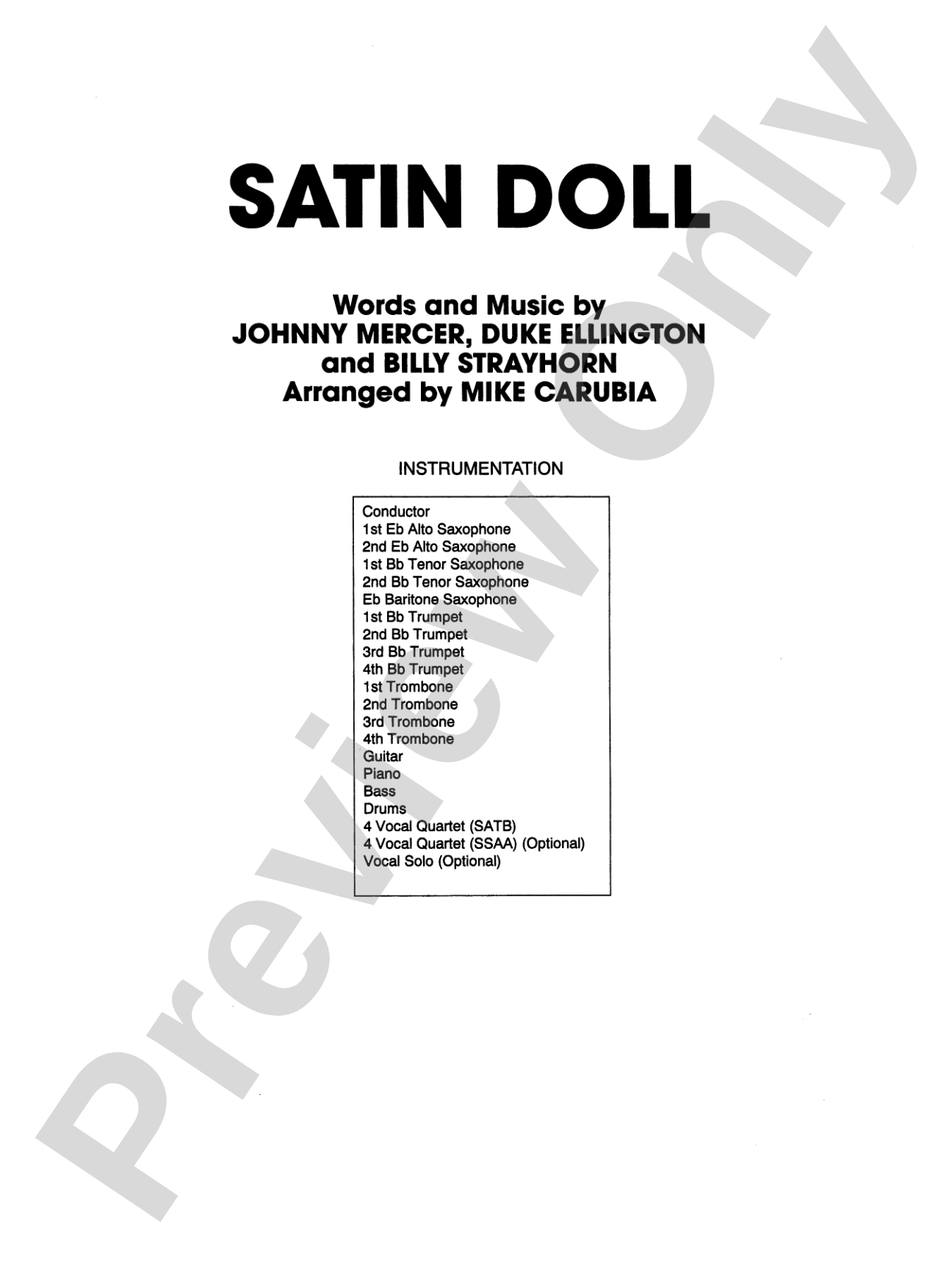 Satin Doll: Vocal Solo with Jazz Ensemble Conductor Score & Parts