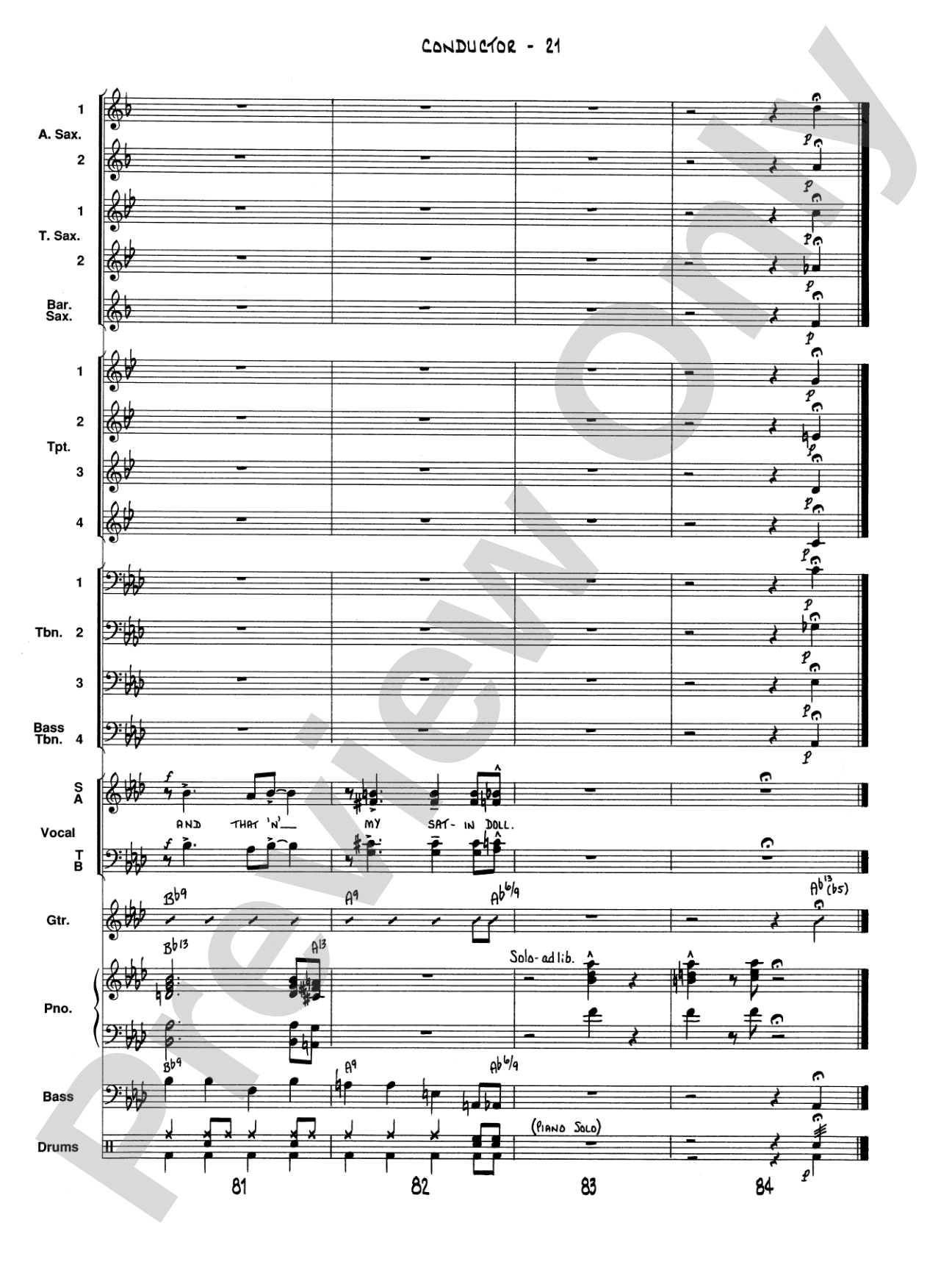 Satin Doll: Vocal Solo with Jazz Ensemble Conductor Score & Parts