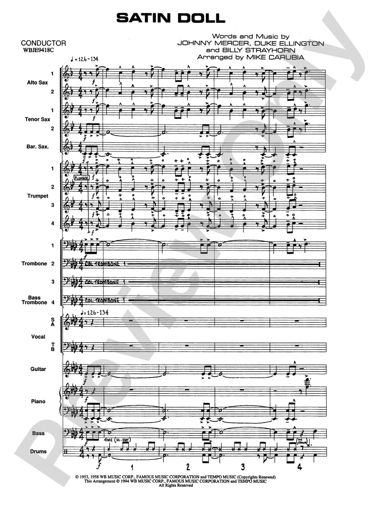 Satin Doll: Vocal Solo with Jazz Ensemble Conductor Score & Parts