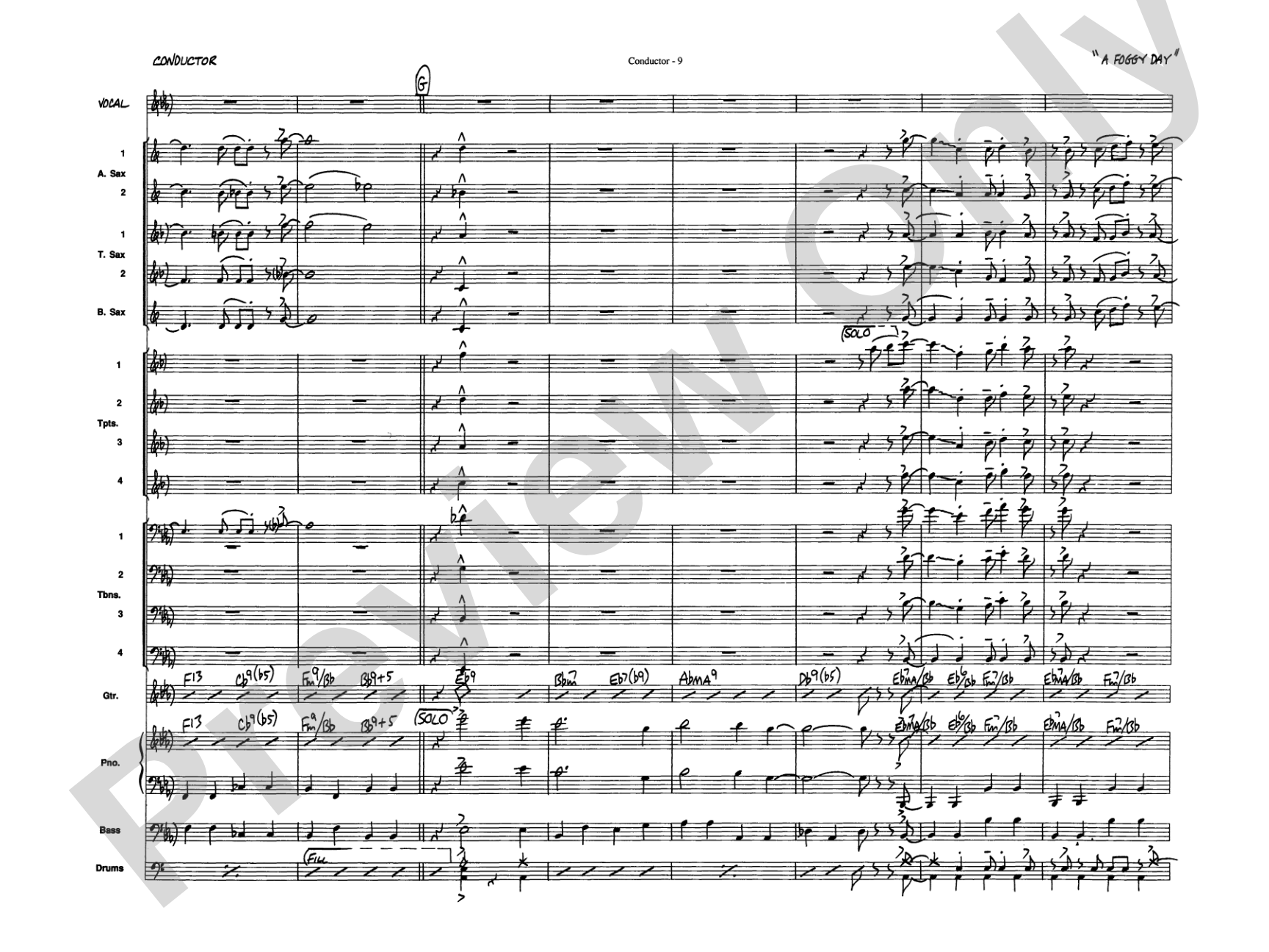 A Foggy Day: Vocal Solo with Jazz Ensemble Conductor Score & Parts