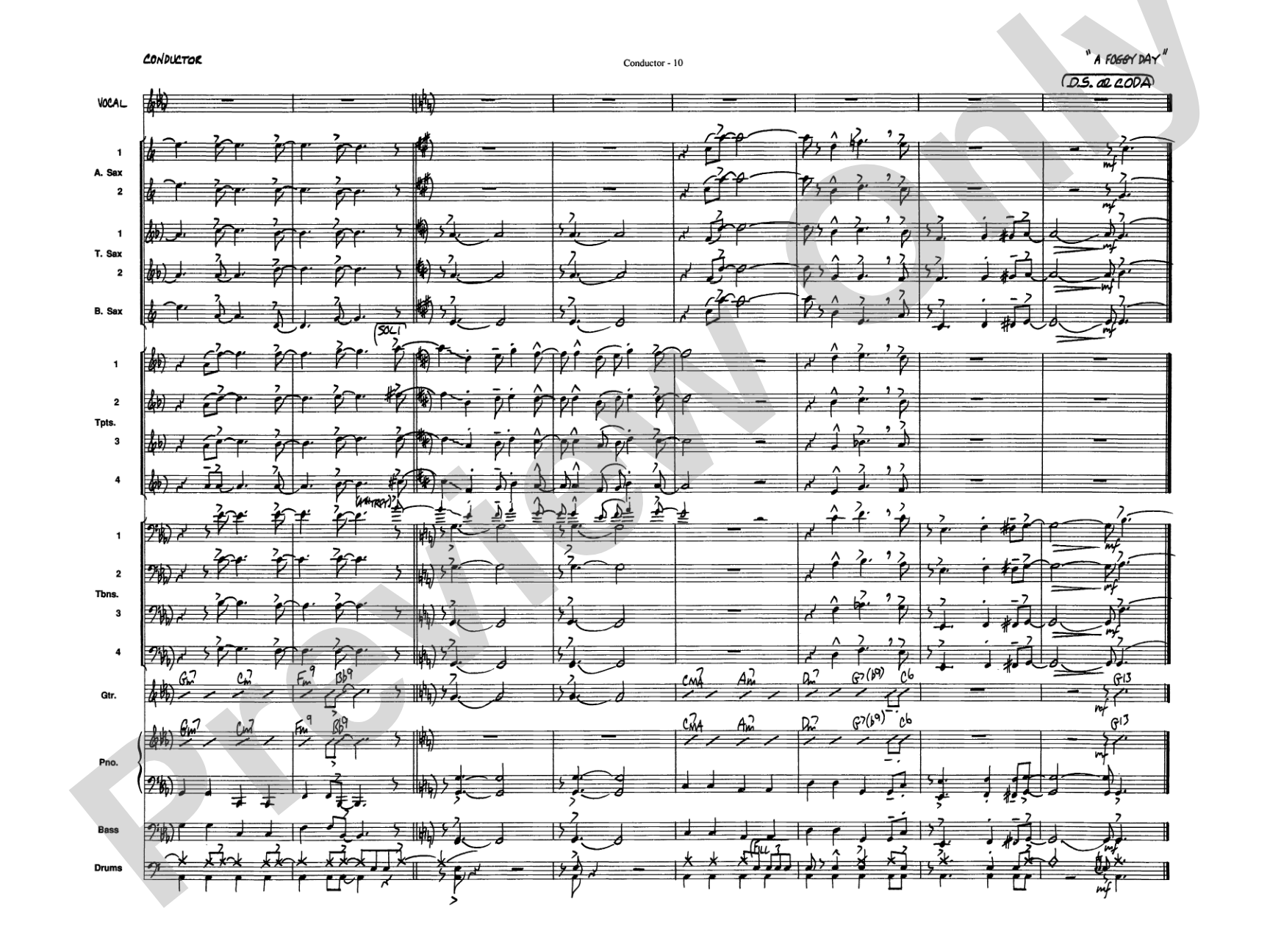 A Foggy Day: Vocal Solo with Jazz Ensemble Conductor Score & Parts